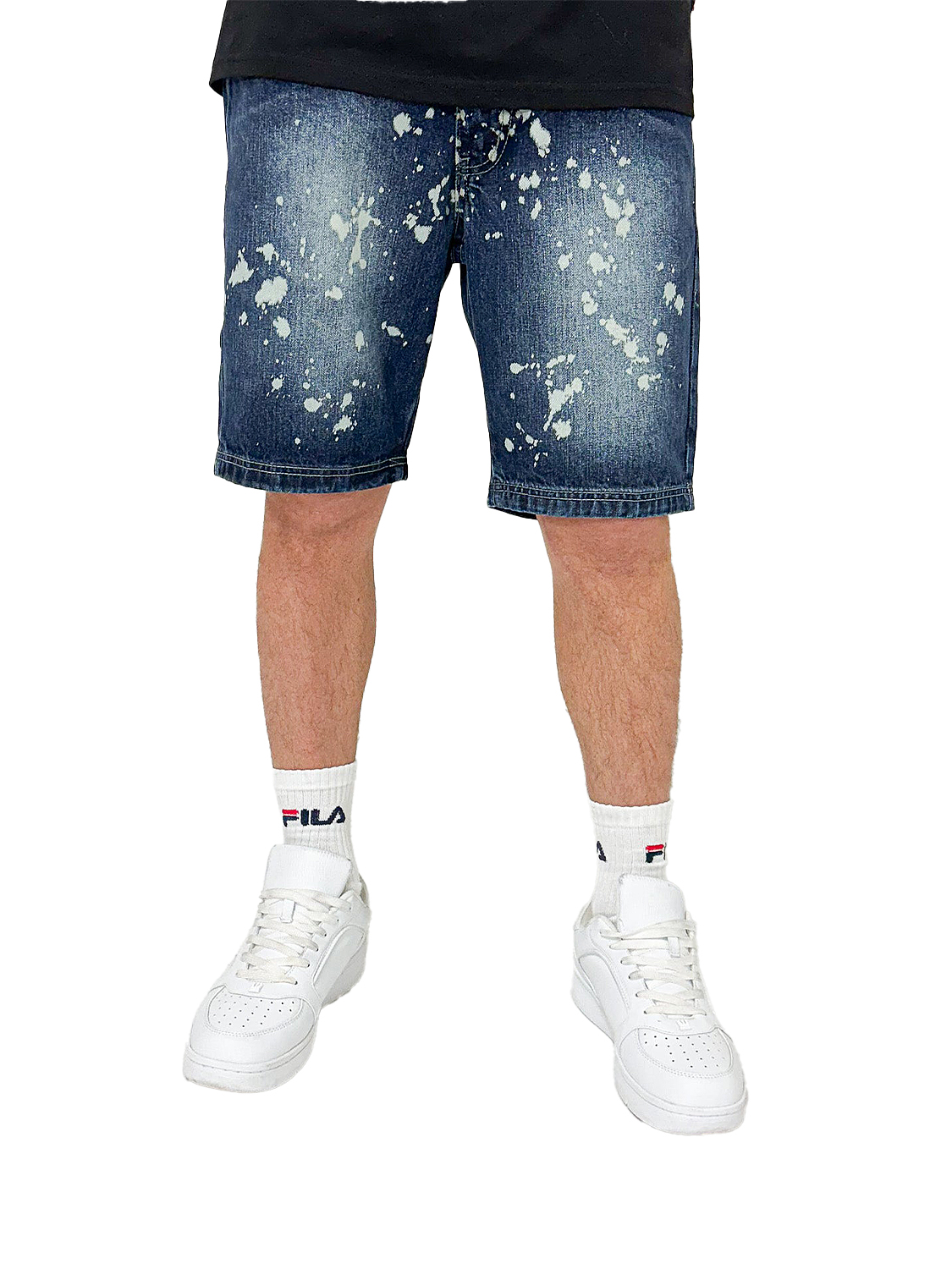 Loose Fit Denim Shorts mit Splatter Print Loose Fit Denim Shorts mit Splatter Print