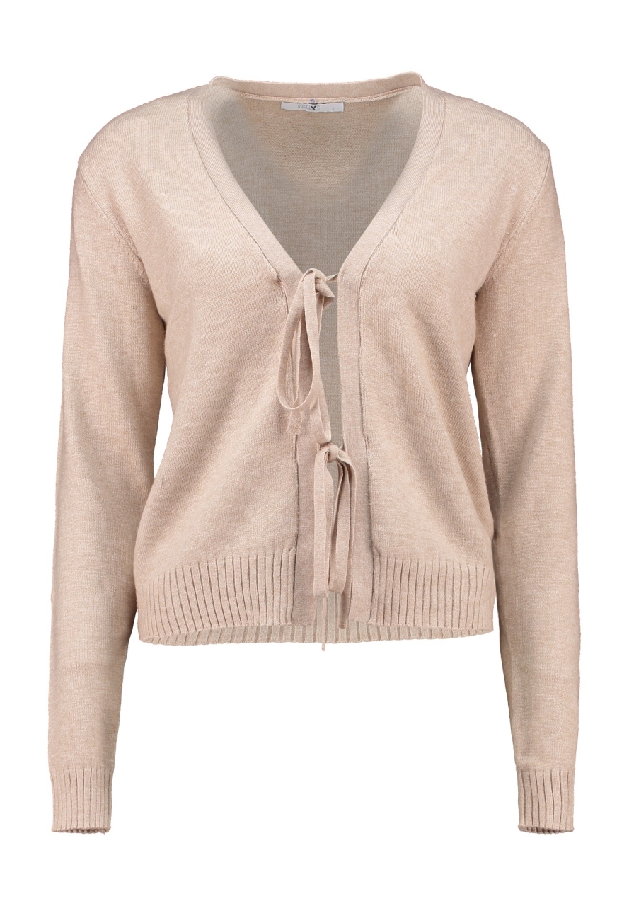 Cardigan mit Bindebändern und V Ausschnitt Feinstrick Cardigan mit Bindebändern und V Ausschnitt Feinstrick