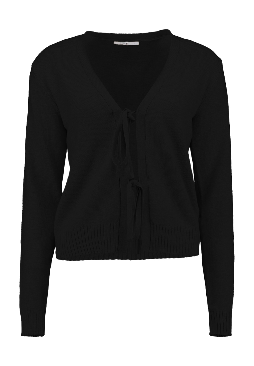 Cardigan mit Bindebändern und V Ausschnitt Feinstrick Cardigan mit Bindebändern und V Ausschnitt Feinstrick
