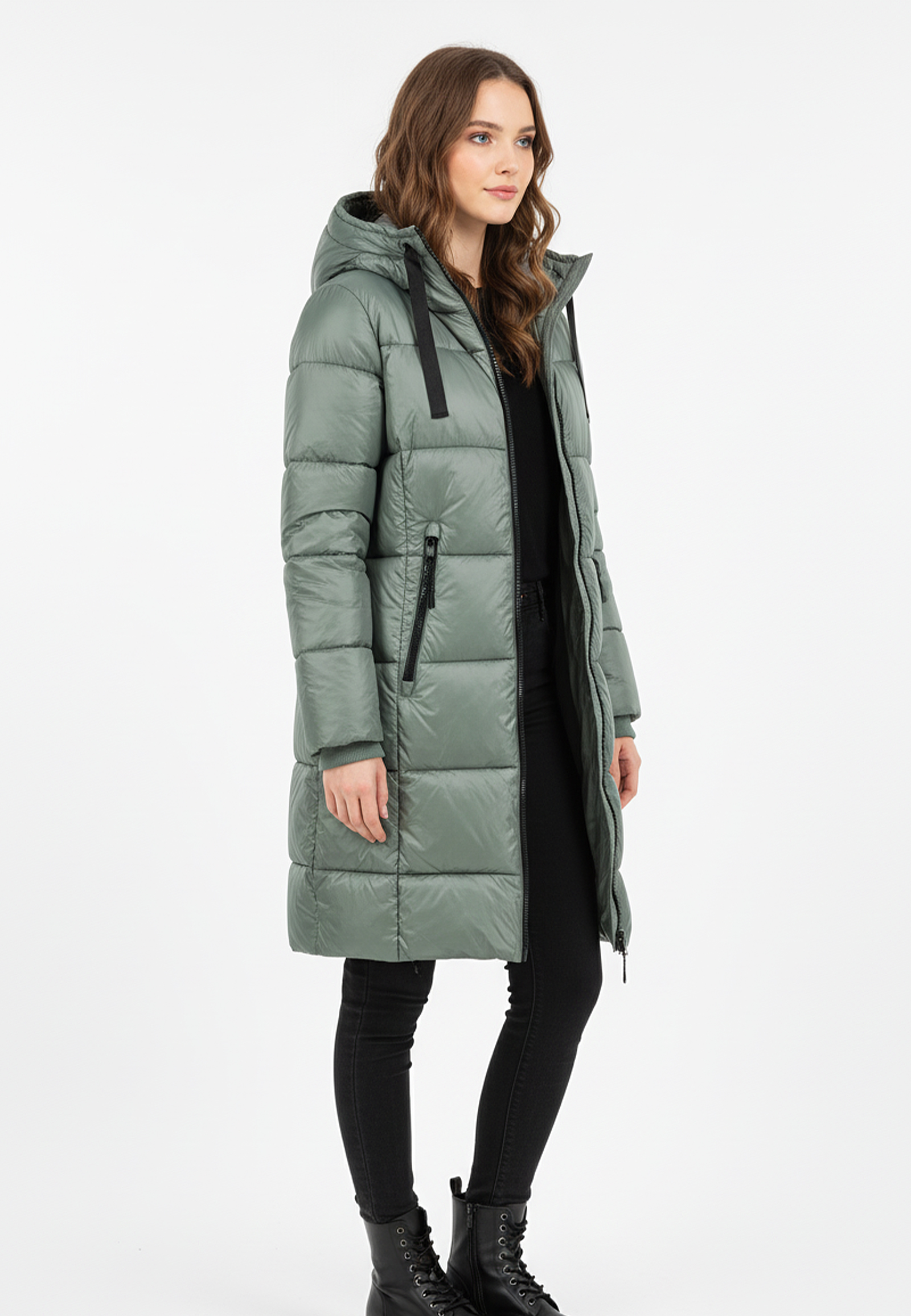 Lange Jacke mit Kapuze und Reißverschluss für kalte Tage Lange Jacke mit Kapuze und Reißverschluss für kalte Tage