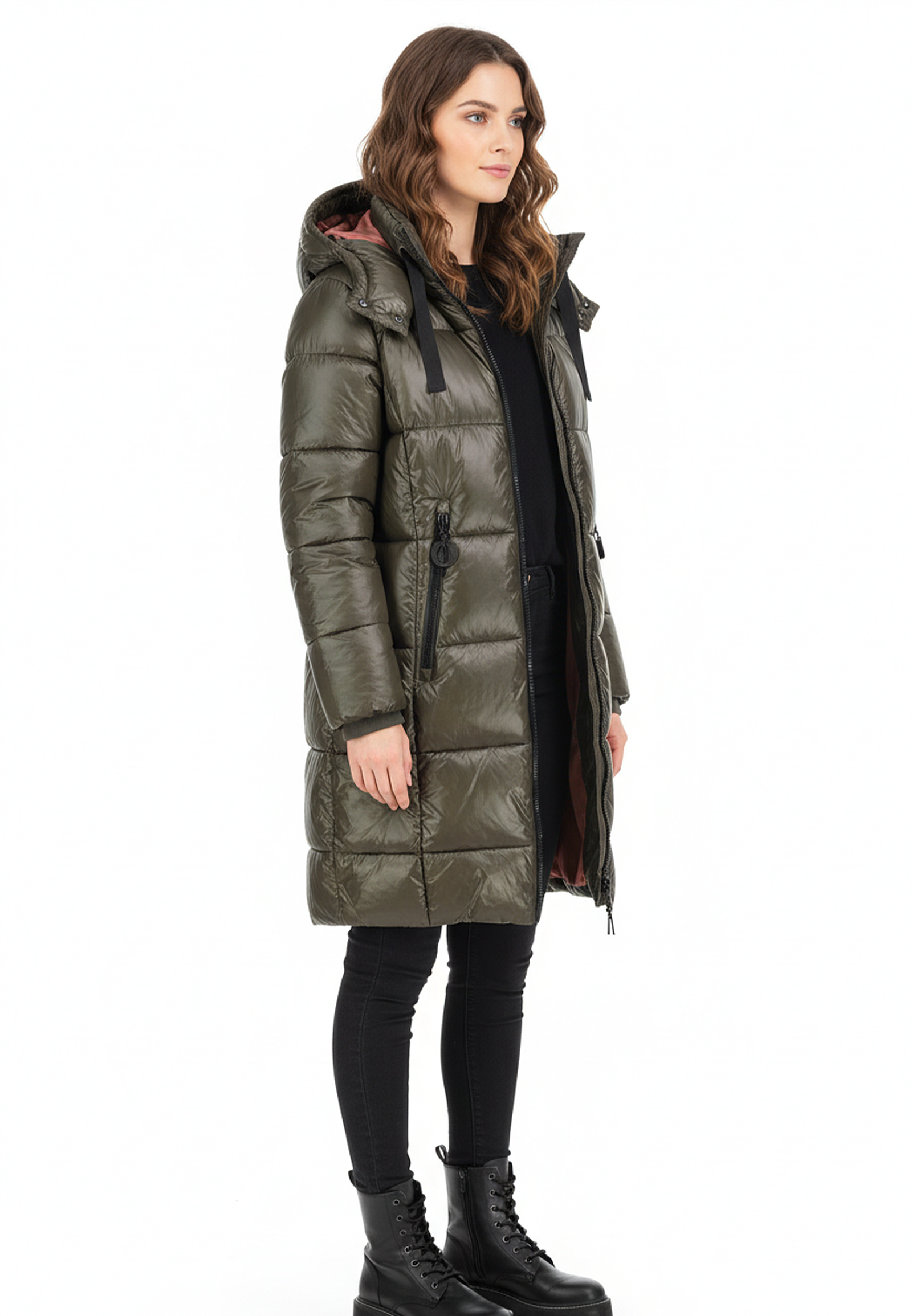 Lange Jacke mit Kapuze und Reißverschluss für kalte Tage Lange Jacke mit Kapuze und Reißverschluss für kalte Tage