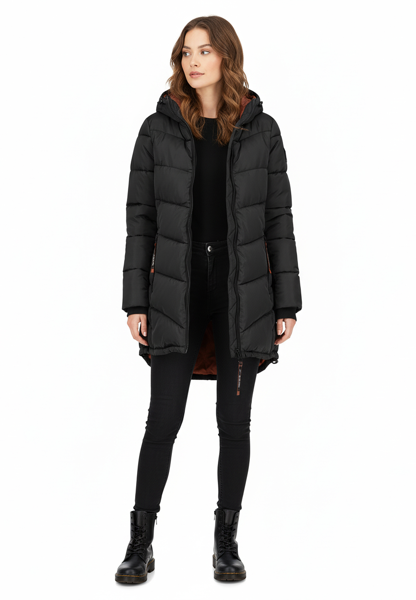 Warme Winterjacke mit Kapuze und Reißverschlusstaschen Warme Winterjacke mit Kapuze und Reißverschlusstaschen