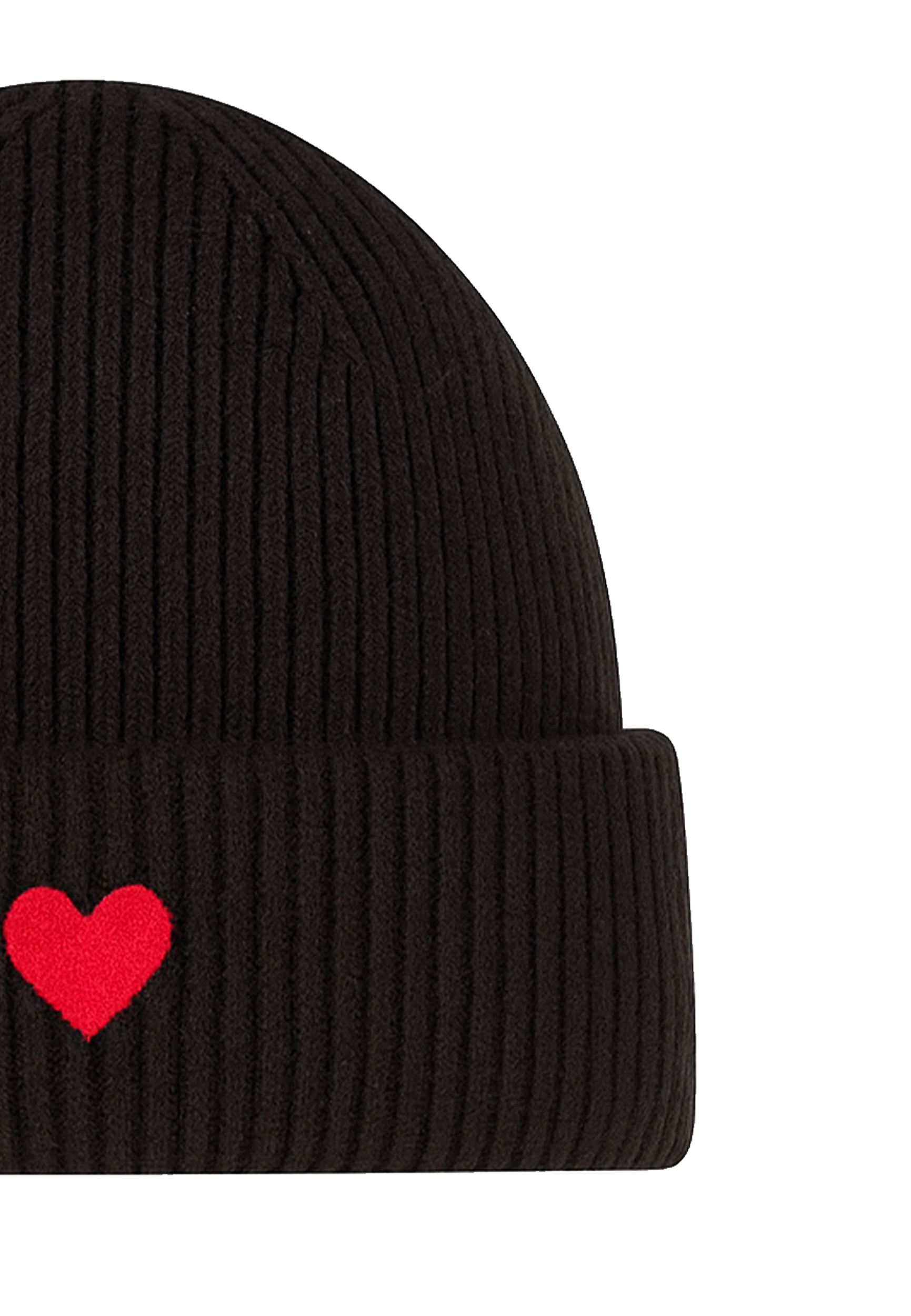 Gemusterte Strickmütze mit Rippbündchen dezenter Stickerei Gemusterte Strickmütze mit Rippbündchen dezenter Stickerei