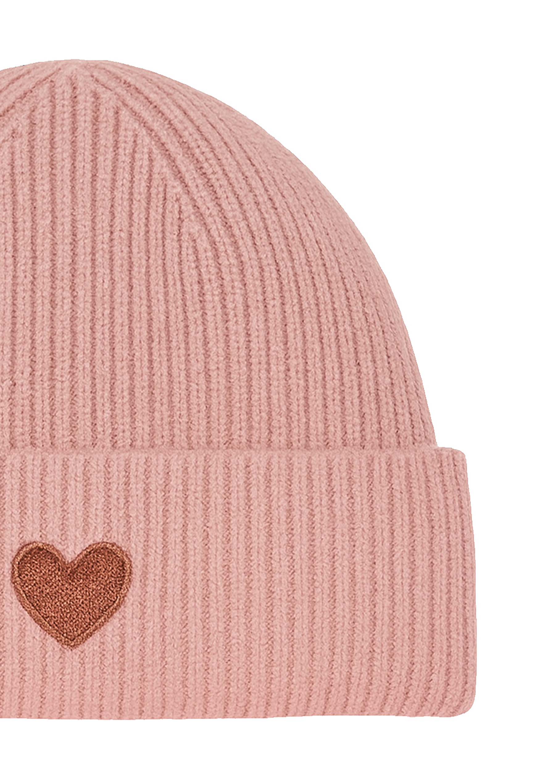 Gemusterte Strickmütze mit Rippbündchen dezenter Stickerei Gemusterte Strickmütze mit Rippbündchen dezenter Stickerei