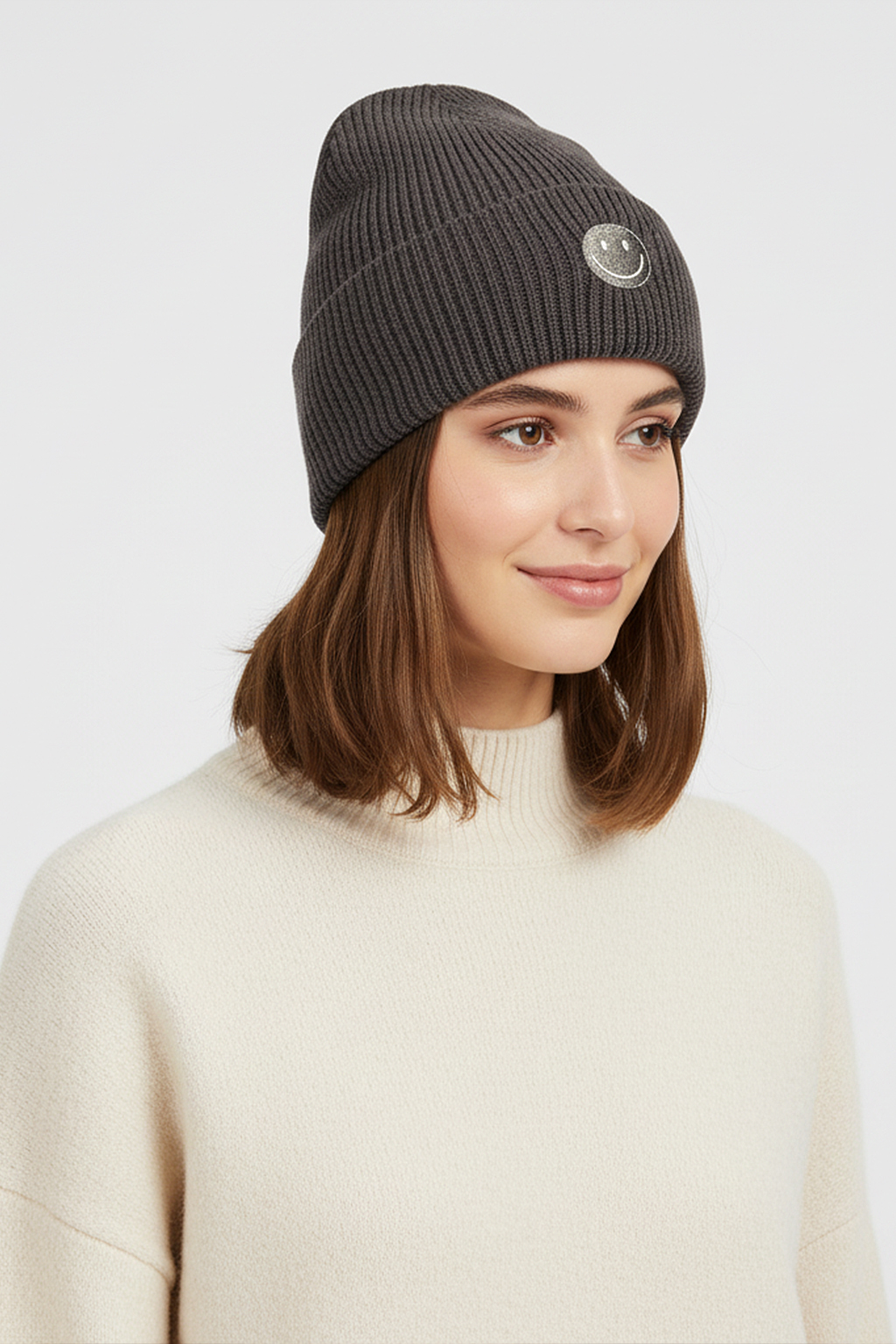 Strickmütze mit Smiley-Stickerei Strickmütze mit Smiley-Stickerei