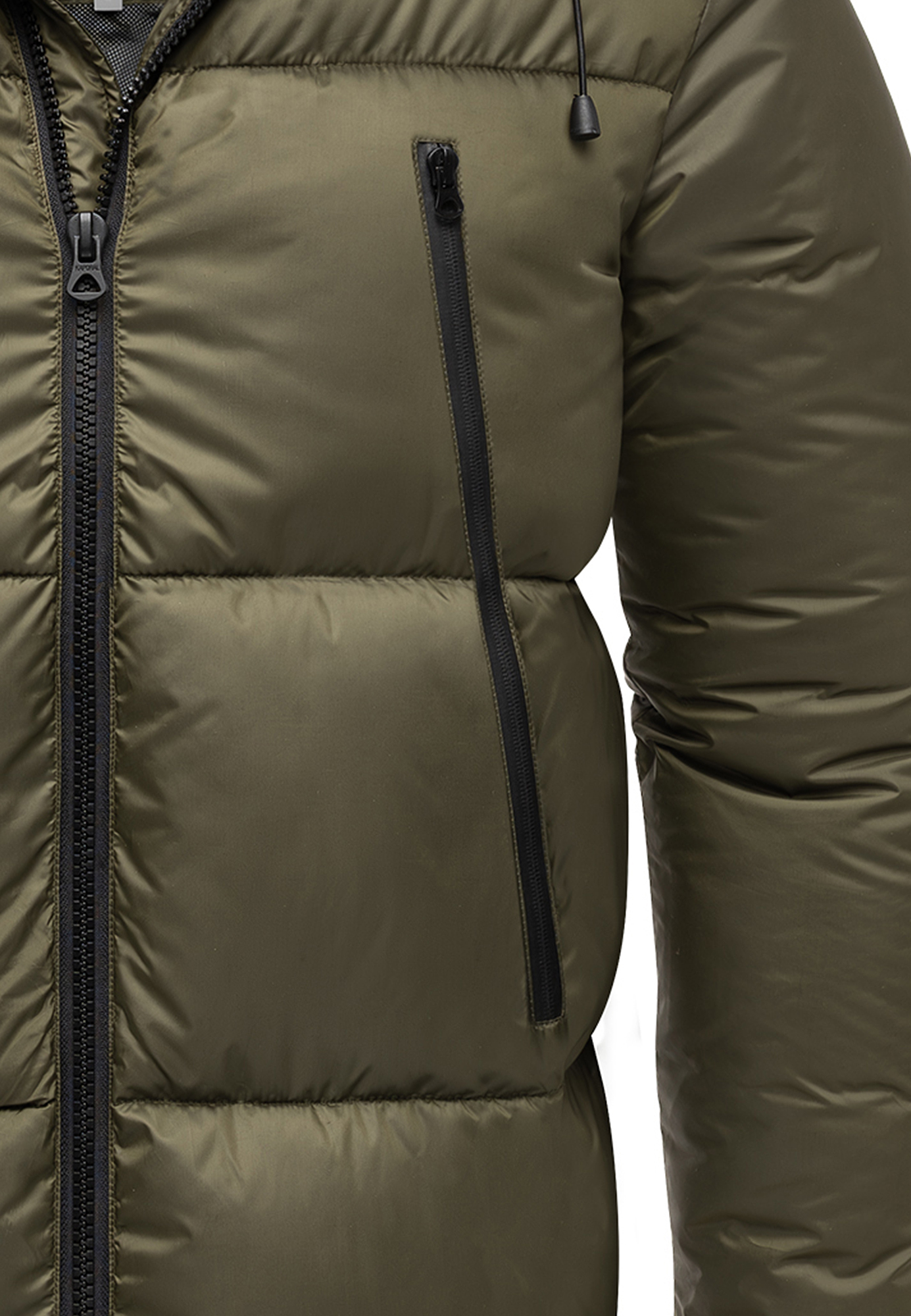 Winterjacke mit Kapuze glänzend Fleecekragen und Reißverschlusstaschen Winterjacke mit Kapuze glänzend Fleecekragen und Reißverschlusstaschen