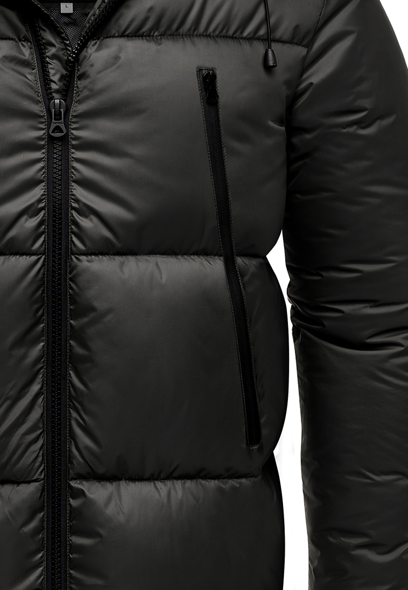 Winterjacke mit Kapuze glänzend Fleecekragen und Reißverschlusstaschen Winterjacke mit Kapuze glänzend Fleecekragen und Reißverschlusstaschen