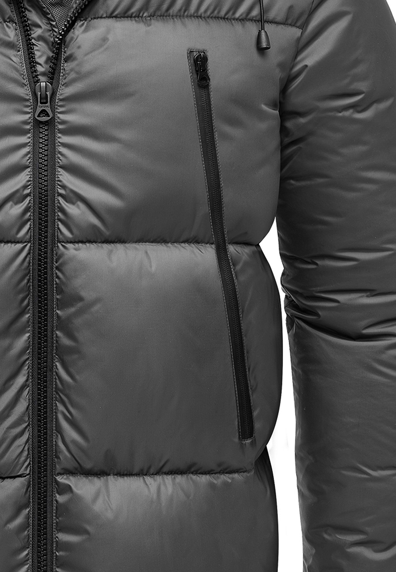 Winterjacke mit Kapuze glänzend Fleecekragen und Reißverschlusstaschen Winterjacke mit Kapuze glänzend Fleecekragen und Reißverschlusstaschen