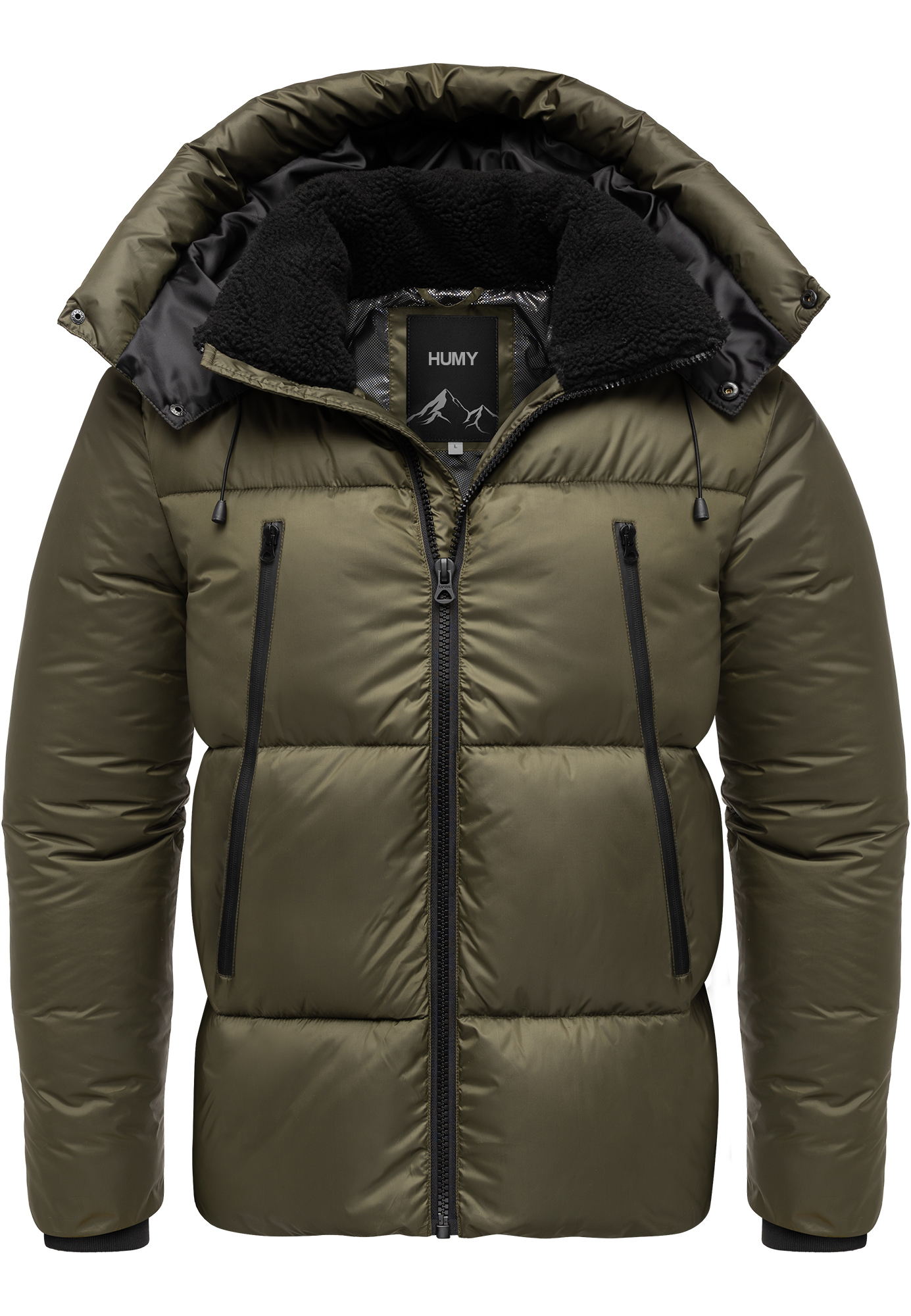 Winterjacke mit Kapuze glänzend Fleecekragen und Reißverschlusstaschen Winterjacke mit Kapuze glänzend Fleecekragen und Reißverschlusstaschen