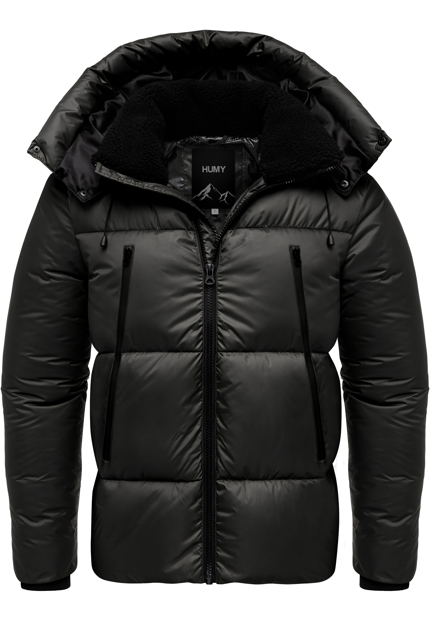 Winterjacke mit Kapuze glänzend Fleecekragen und Reißverschlusstaschen Winterjacke mit Kapuze glänzend Fleecekragen und Reißverschlusstaschen