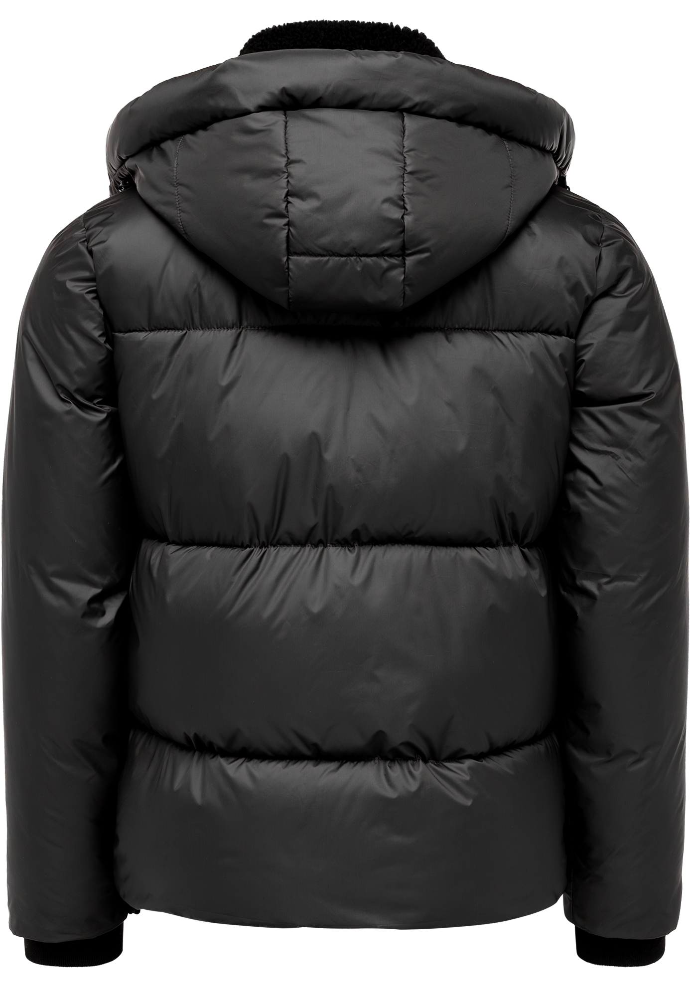 Winterjacke mit Kapuze glänzend Fleecekragen und Reißverschlusstaschen Winterjacke mit Kapuze glänzend Fleecekragen und Reißverschlusstaschen