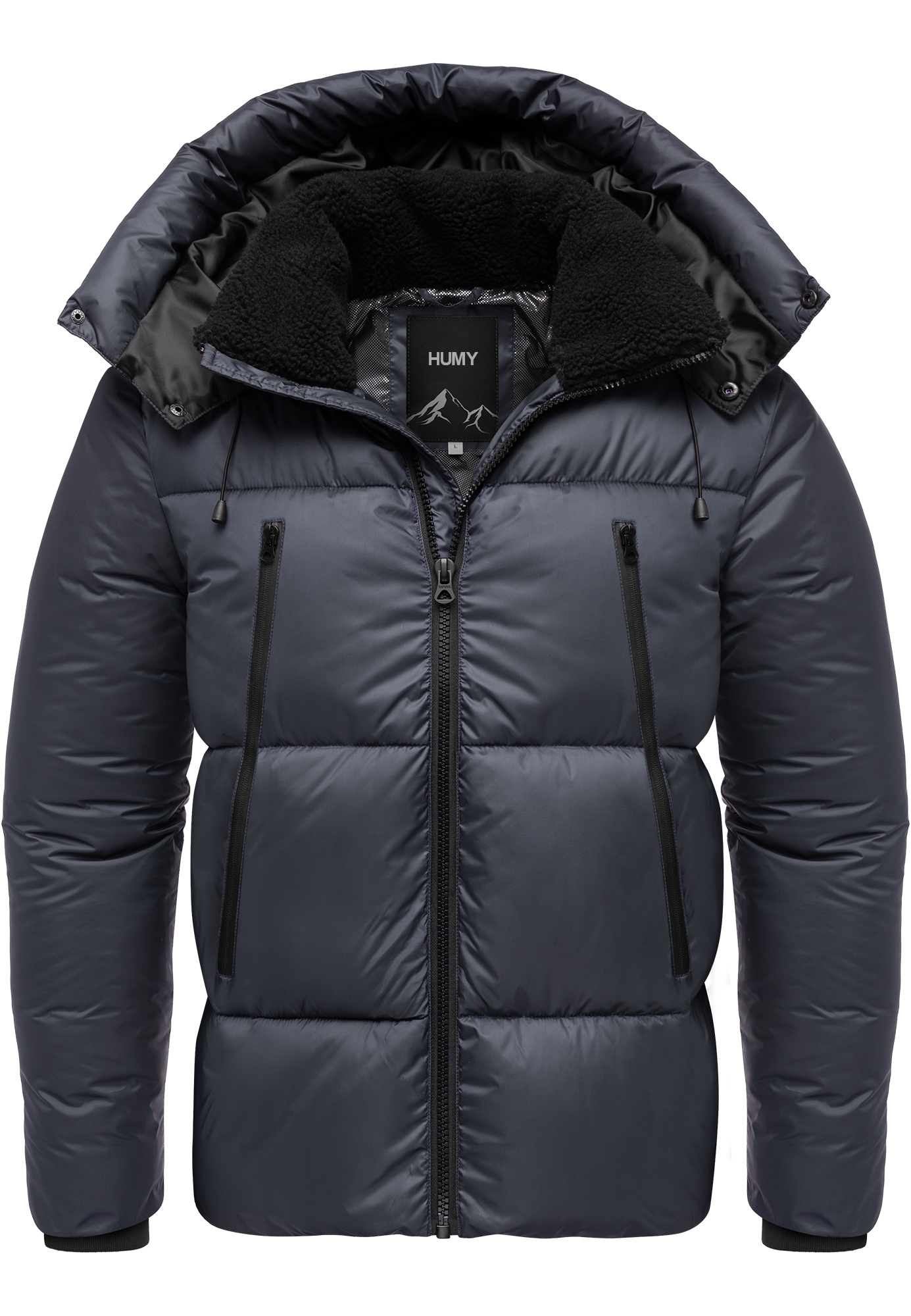 Winterjacke mit Kapuze glänzend Fleecekragen und Reißverschlusstaschen Winterjacke mit Kapuze glänzend Fleecekragen und Reißverschlusstaschen