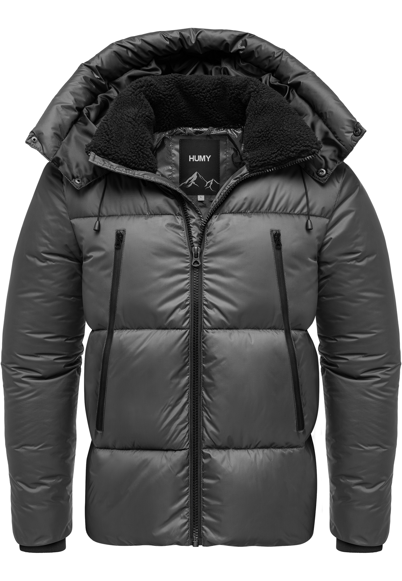 Winterjacke mit Kapuze glänzend Fleecekragen und Reißverschlusstaschen Winterjacke mit Kapuze glänzend Fleecekragen und Reißverschlusstaschen
