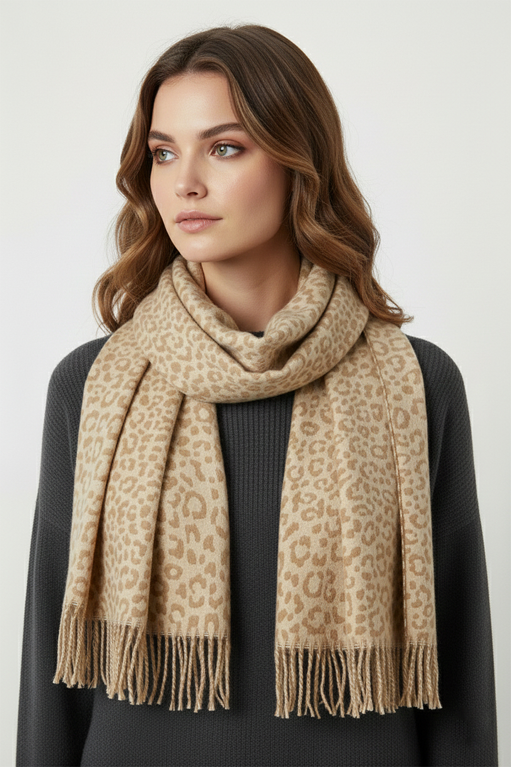 Schal mit Leopardenmuster Fransen weich und angenehm Schal mit Leopardenmuster Fransen weich und angenehm