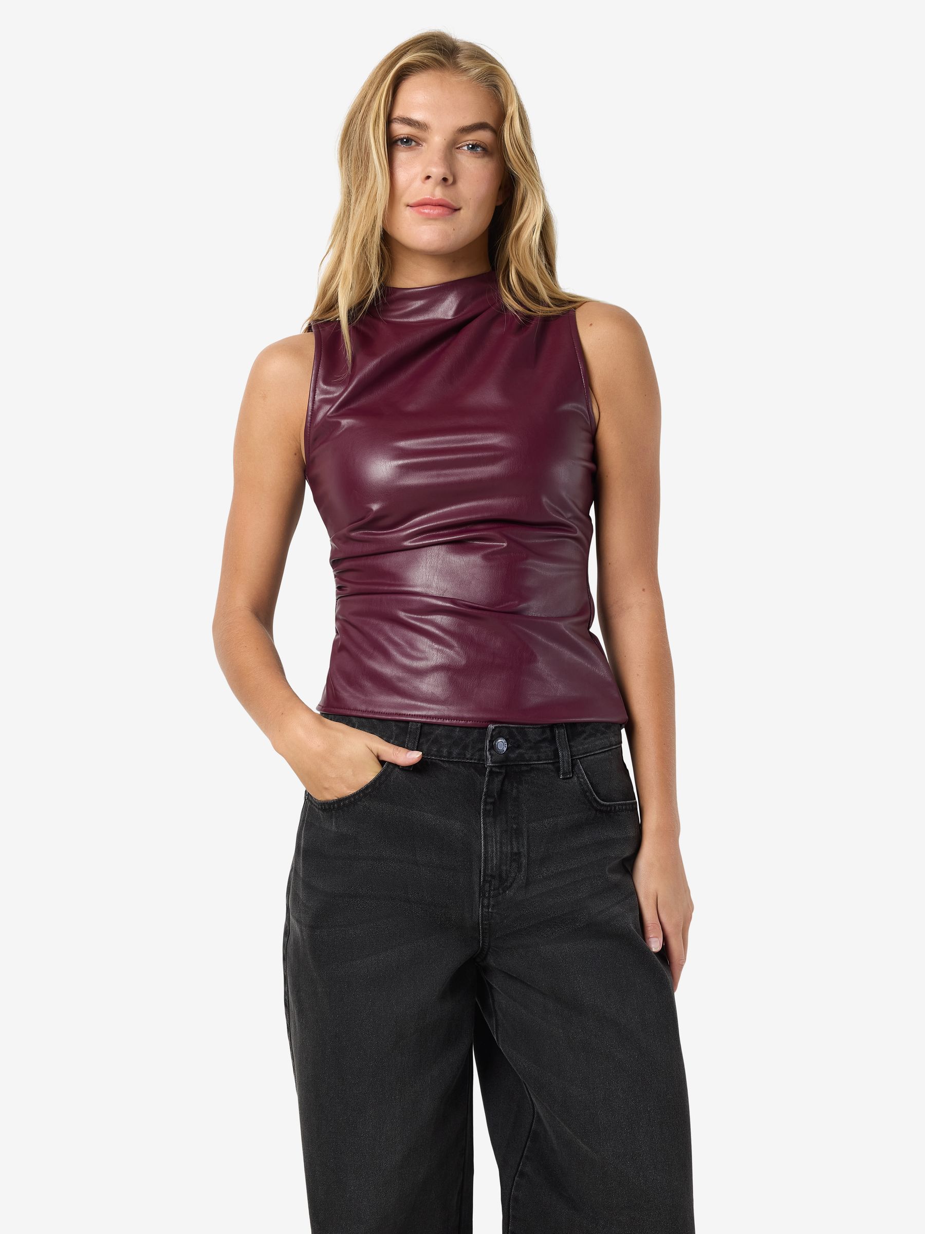 27036345_4895046_4.jpg Damen Top Kunstleder figurbetont Reißverschluss ohne Ärmel