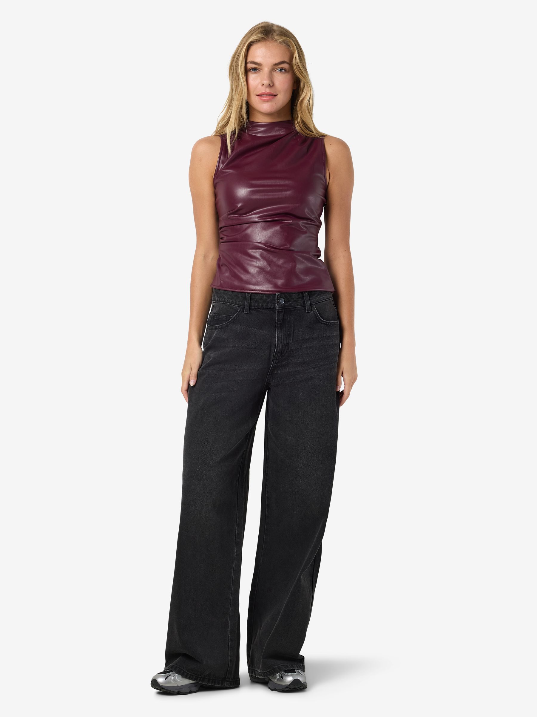 27036345_4895046_5.jpg Damen Top Kunstleder figurbetont Reißverschluss ohne Ärmel