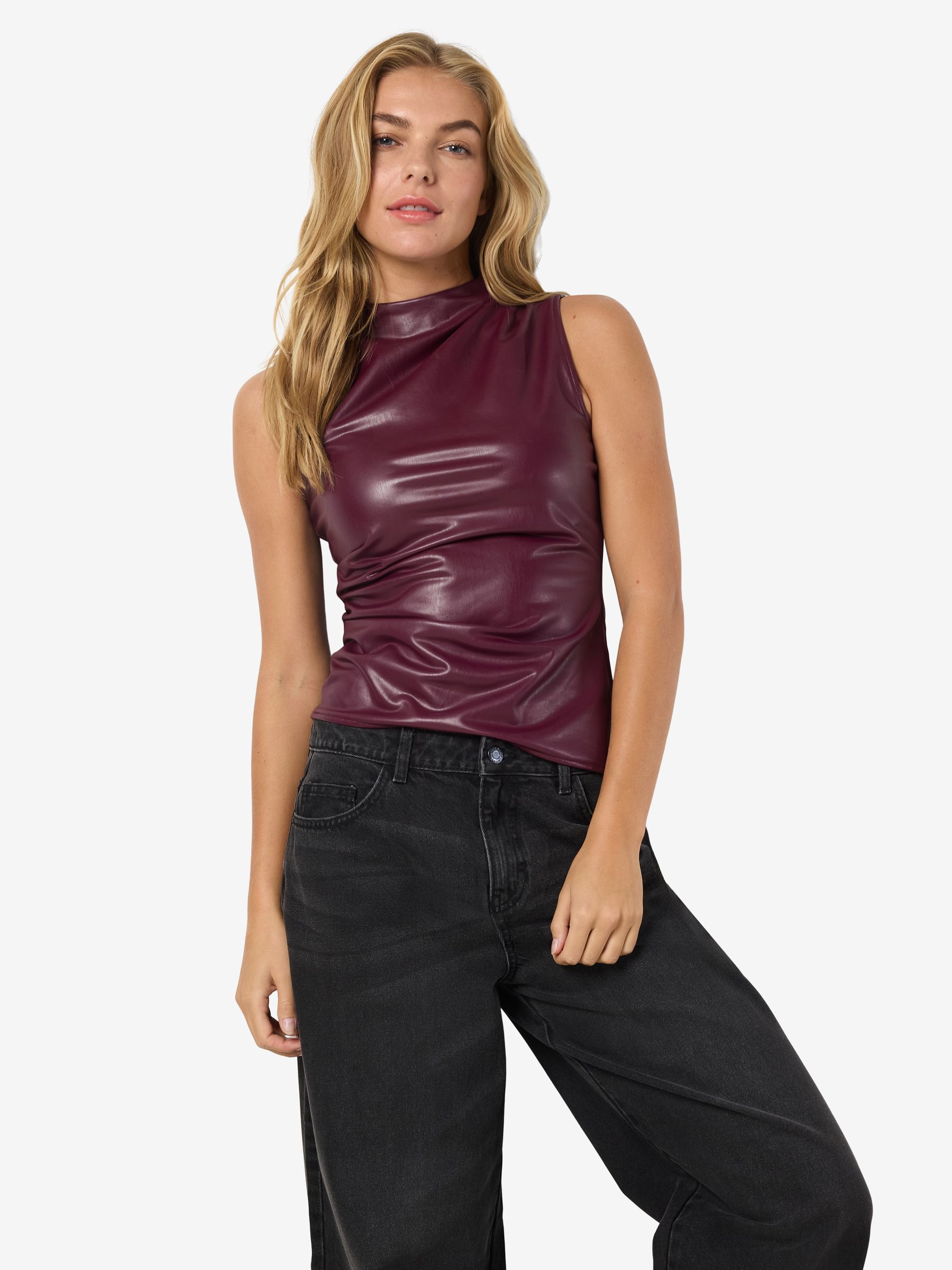 27036345_4895046_8.jpg Damen Top Kunstleder figurbetont Reißverschluss ohne Ärmel