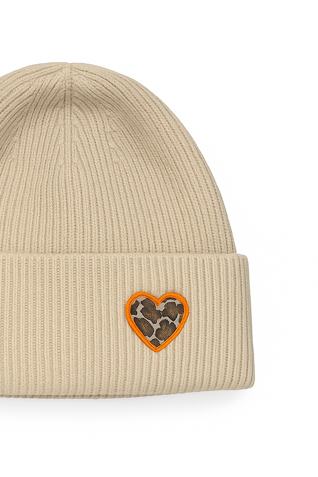 wärmend Strickmütze Umschlag gerippter Look Motiv Patch Herz wärmend Strickmütze Umschlag gerippter Look Motiv Patch Herz