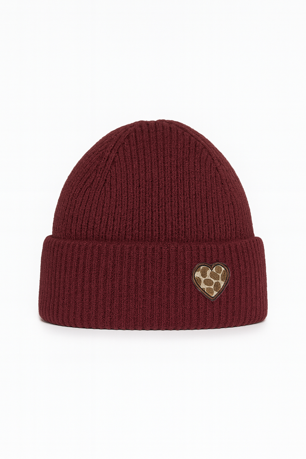 wärmend Strickmütze Umschlag gerippter Look Motiv Patch Herz wärmend Strickmütze Umschlag gerippter Look Motiv Patch Herz