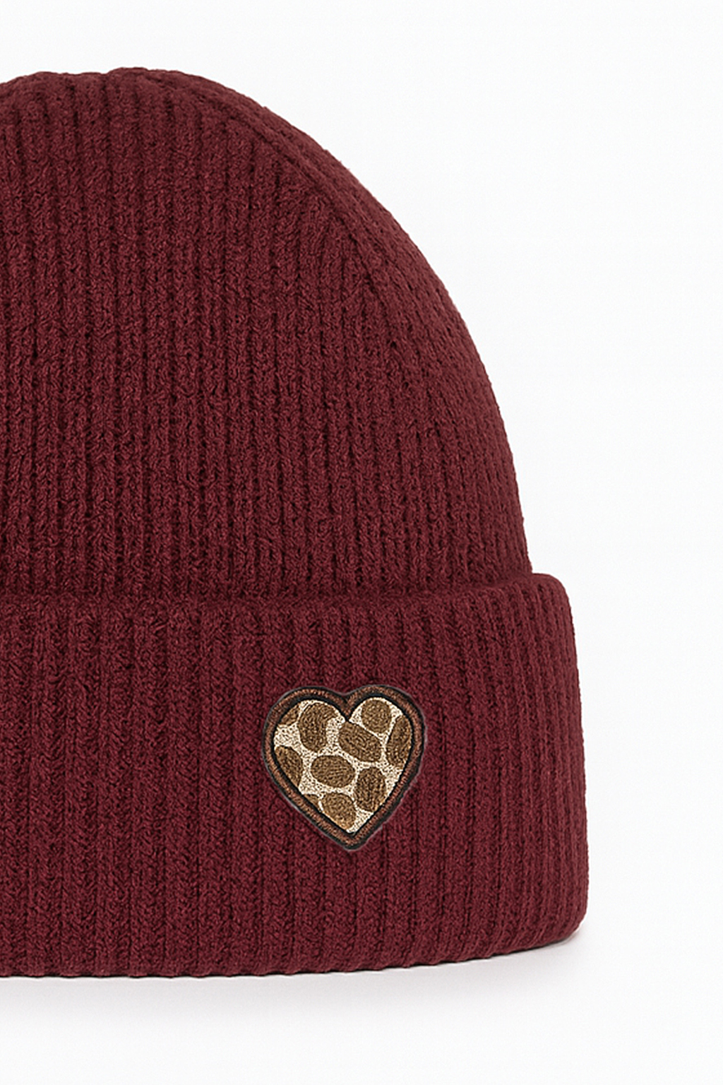 wärmend Strickmütze Umschlag gerippter Look Motiv Patch Herz wärmend Strickmütze Umschlag gerippter Look Motiv Patch Herz