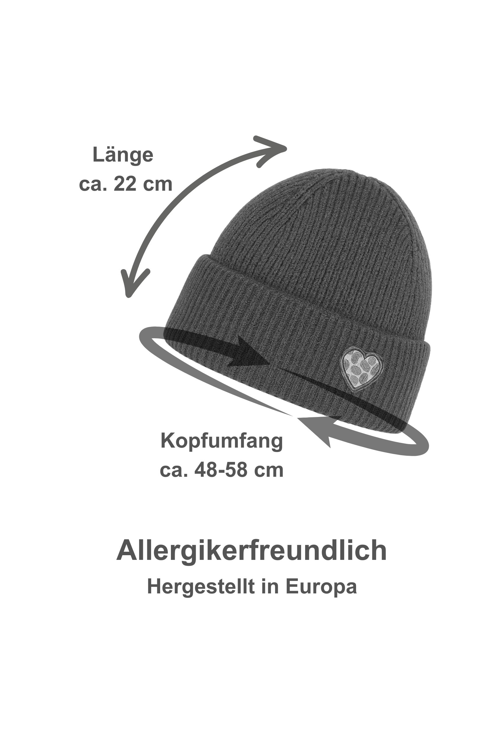 wärmend Strickmütze Umschlag gerippter Look Motiv Patch Herz wärmend Strickmütze Umschlag gerippter Look Motiv Patch Herz