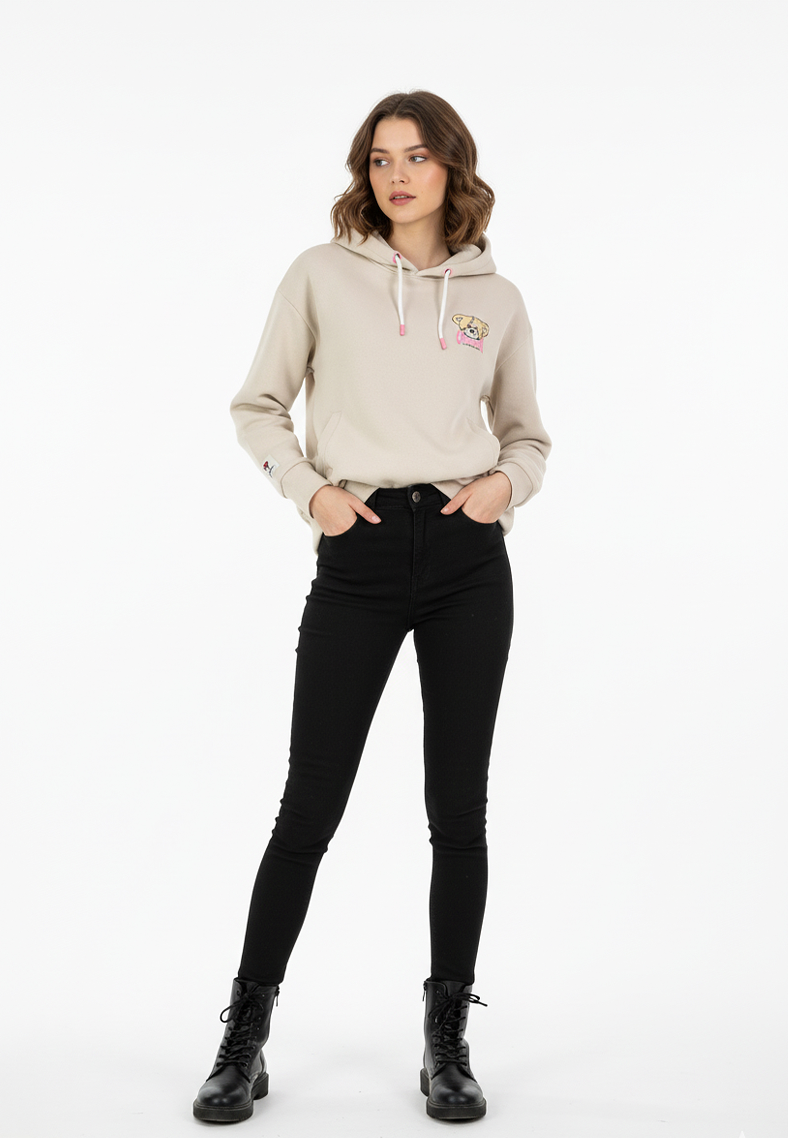 Sweatshirt mit lustigem Print und Kordelzug-Details Sweatshirt mit lustigem Print und Kordelzug-Details