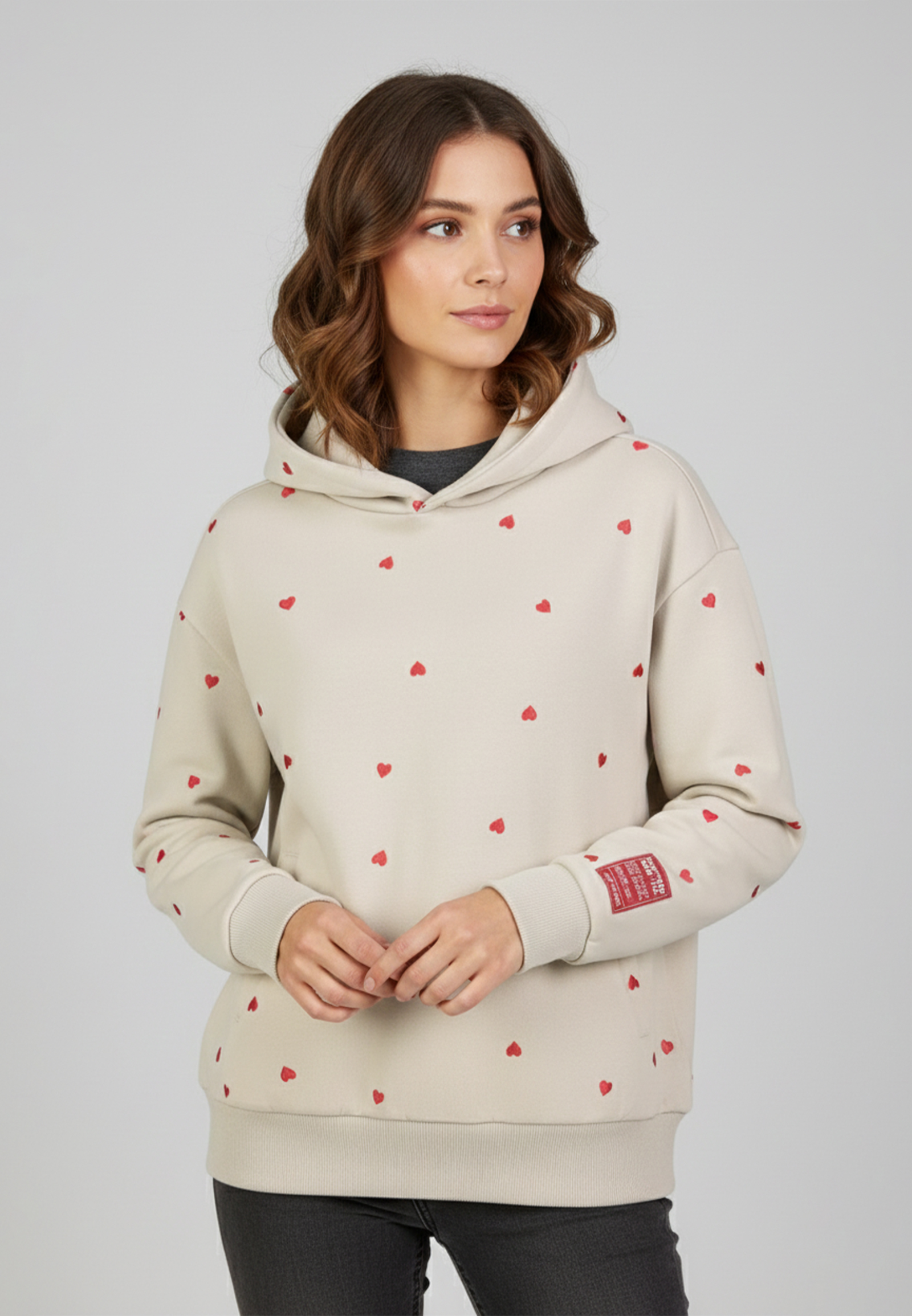 Kapuzensweatshirt mit Aufdruck und Stickerei Herz Gepunktet Kapuzensweatshirt mit Aufdruck und Stickerei Herz Gepunktet