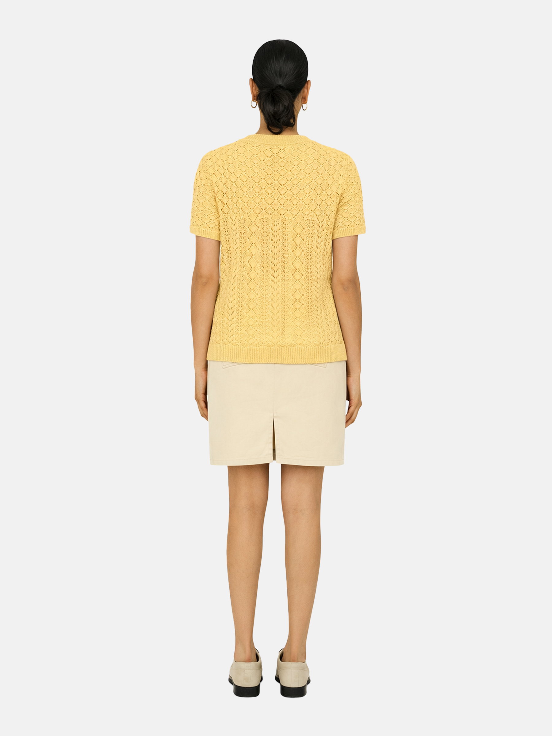 Kurzarm Strickpullover Häkelmuster Rundhals Unifarben Kurzarm Strickpullover Häkelmuster Rundhals Unifarben