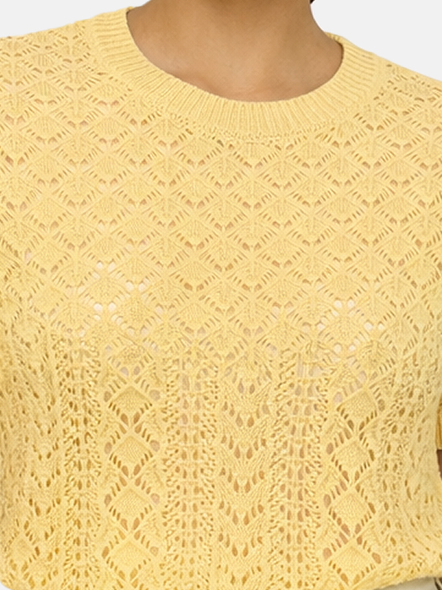 Kurzarm Strickpullover Häkelmuster Rundhals Unifarben Kurzarm Strickpullover Häkelmuster Rundhals Unifarben