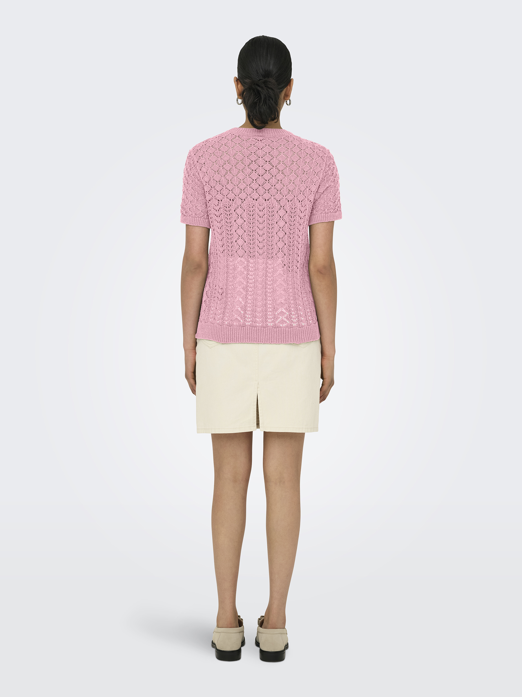 Kurzarm Strickpullover Häkelmuster Rundhals Unifarben Kurzarm Strickpullover Häkelmuster Rundhals Unifarben