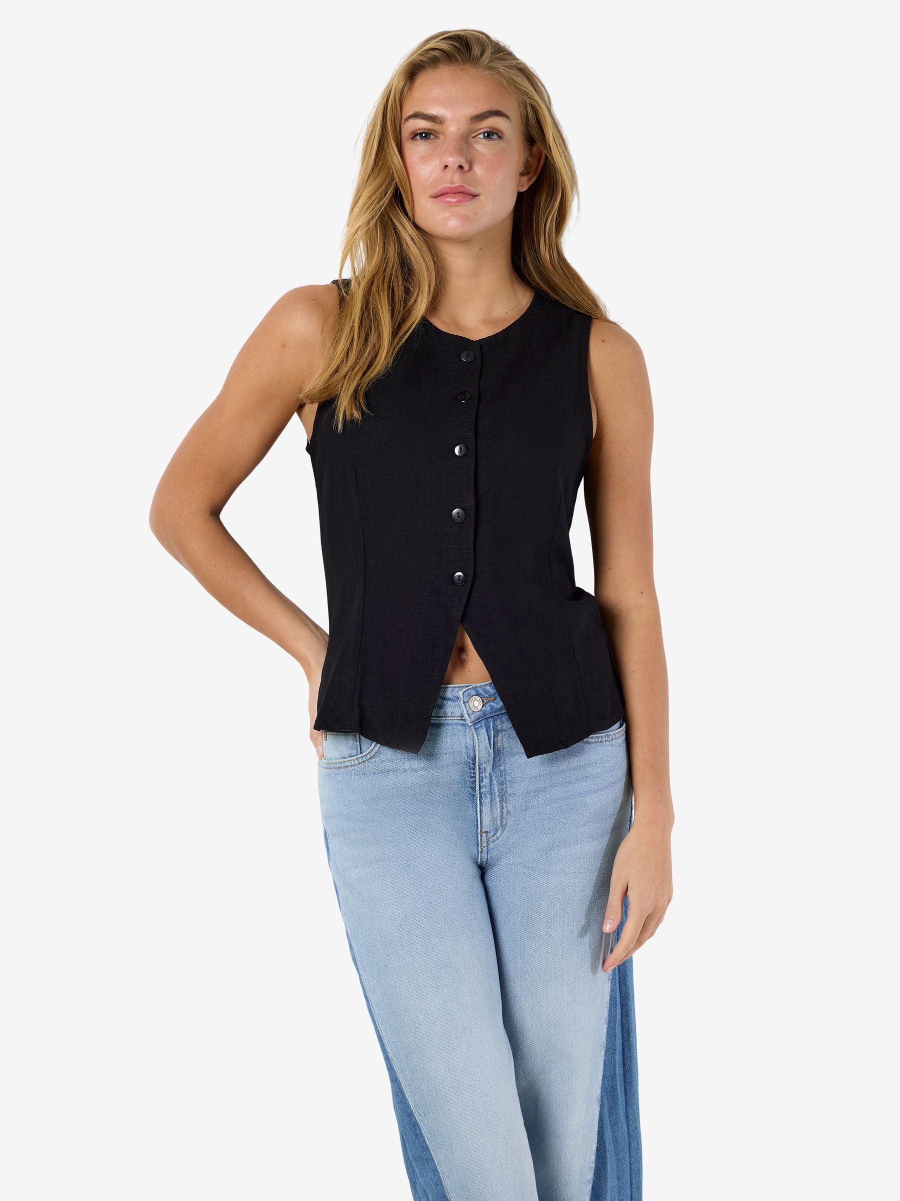 27036646_4921992_5.jpg Klassisches Ärmelloses Top Knopfleiste Unifarben Stilvoll