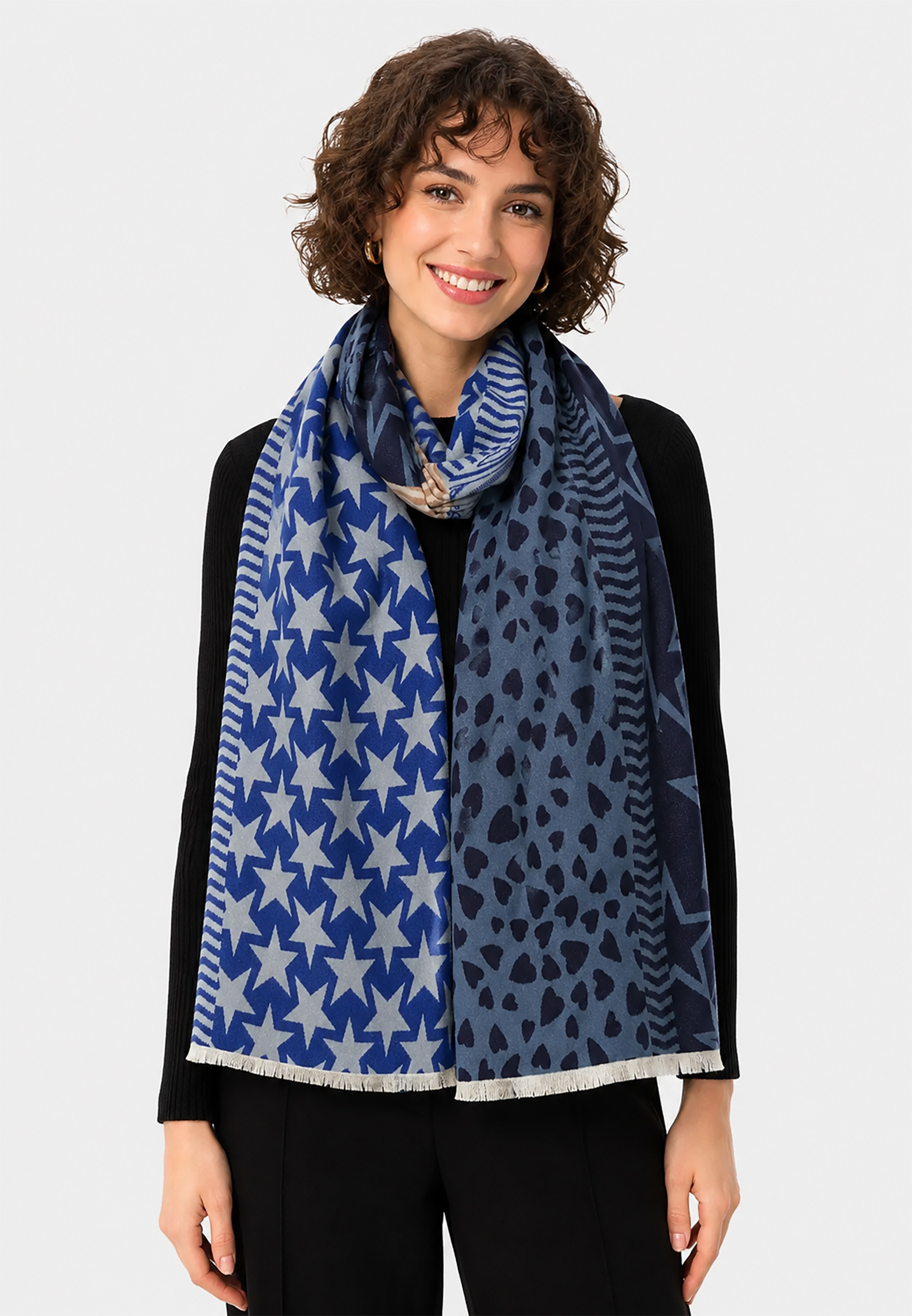 Gemusterter Schal Patchwork Sterne Paisley Fransen Gemusterter Schal Patchwork Sterne Paisley Fransen