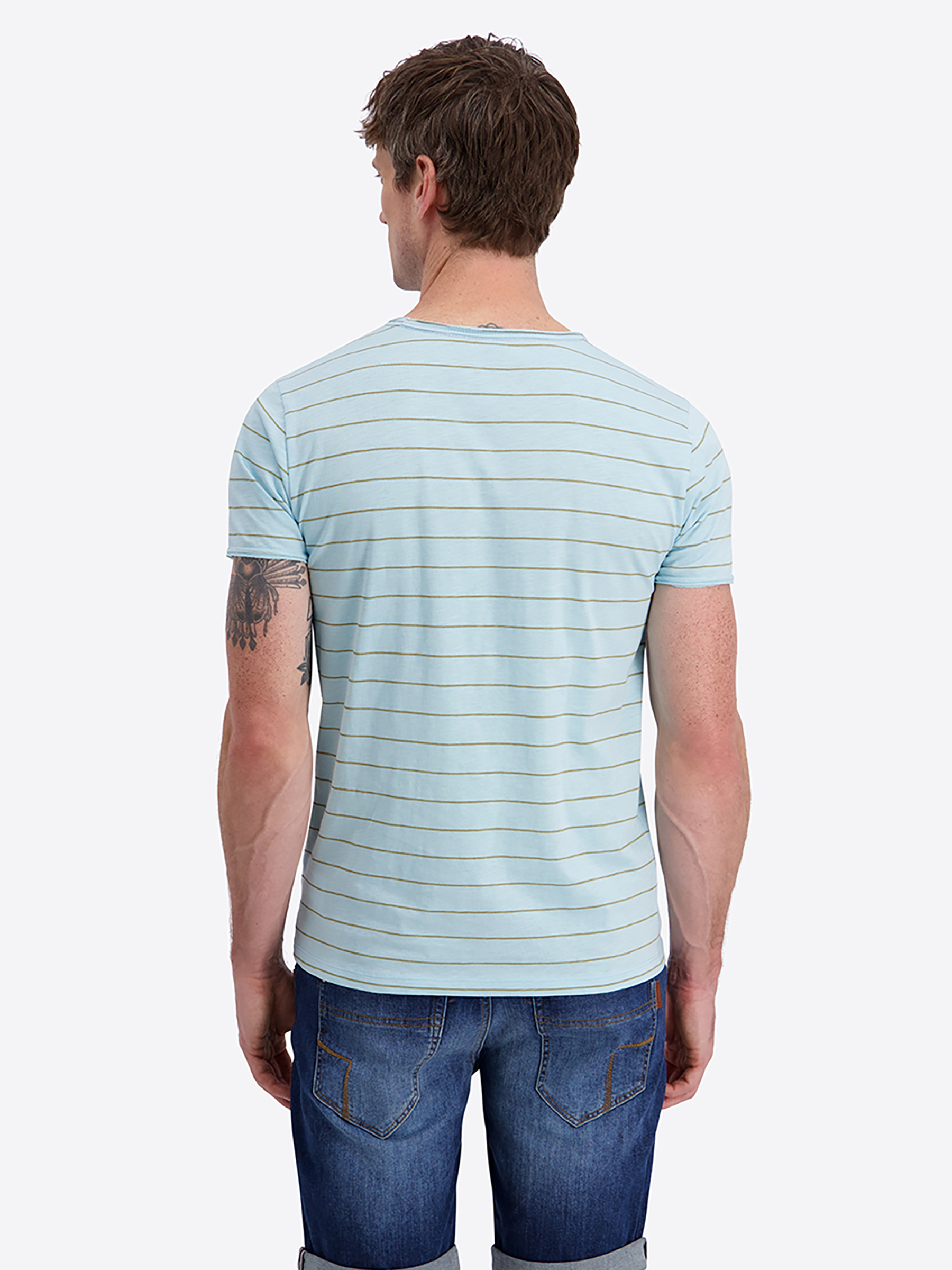 Gestreiftes Kurzarmshirt Rundhalsausschnitt Basic Stil Gestreiftes Kurzarmshirt Rundhalsausschnitt Basic Stil