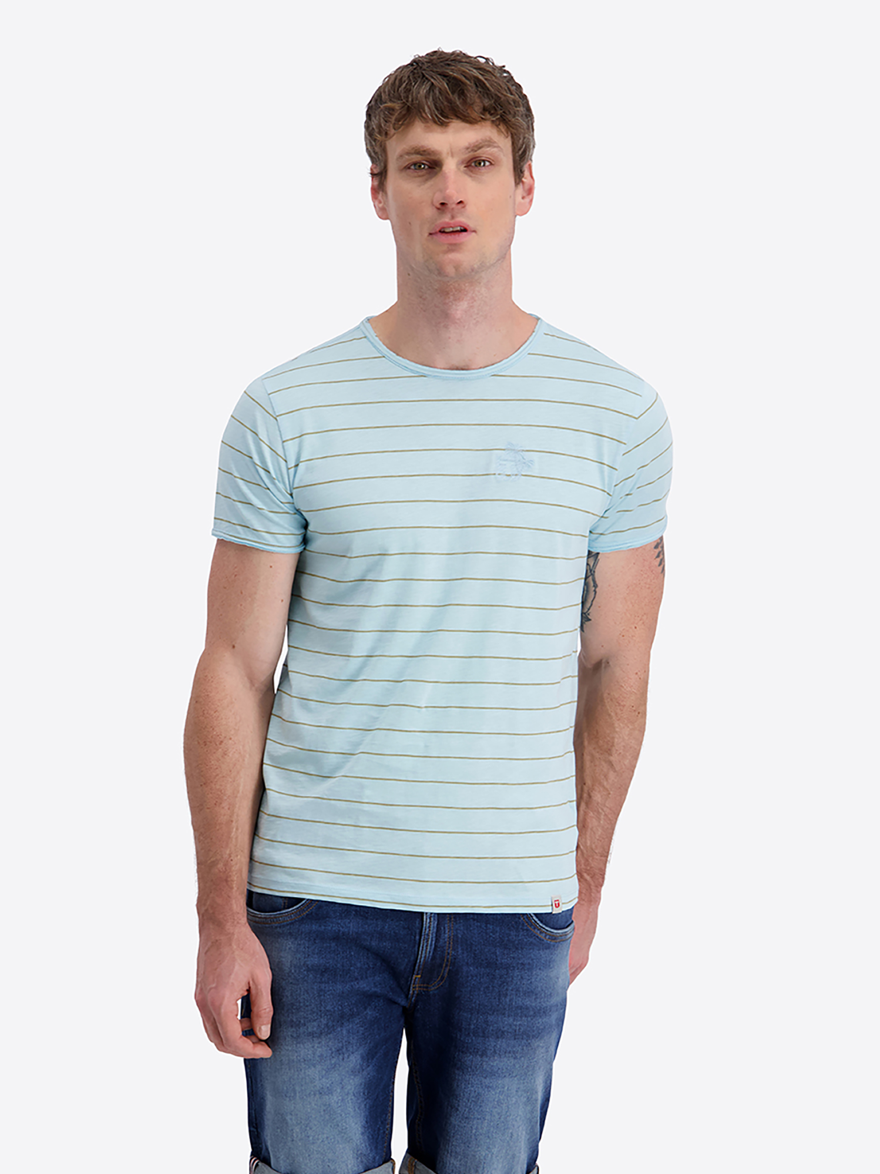 Gestreiftes Kurzarmshirt Rundhalsausschnitt Basic Stil Gestreiftes Kurzarmshirt Rundhalsausschnitt Basic Stil