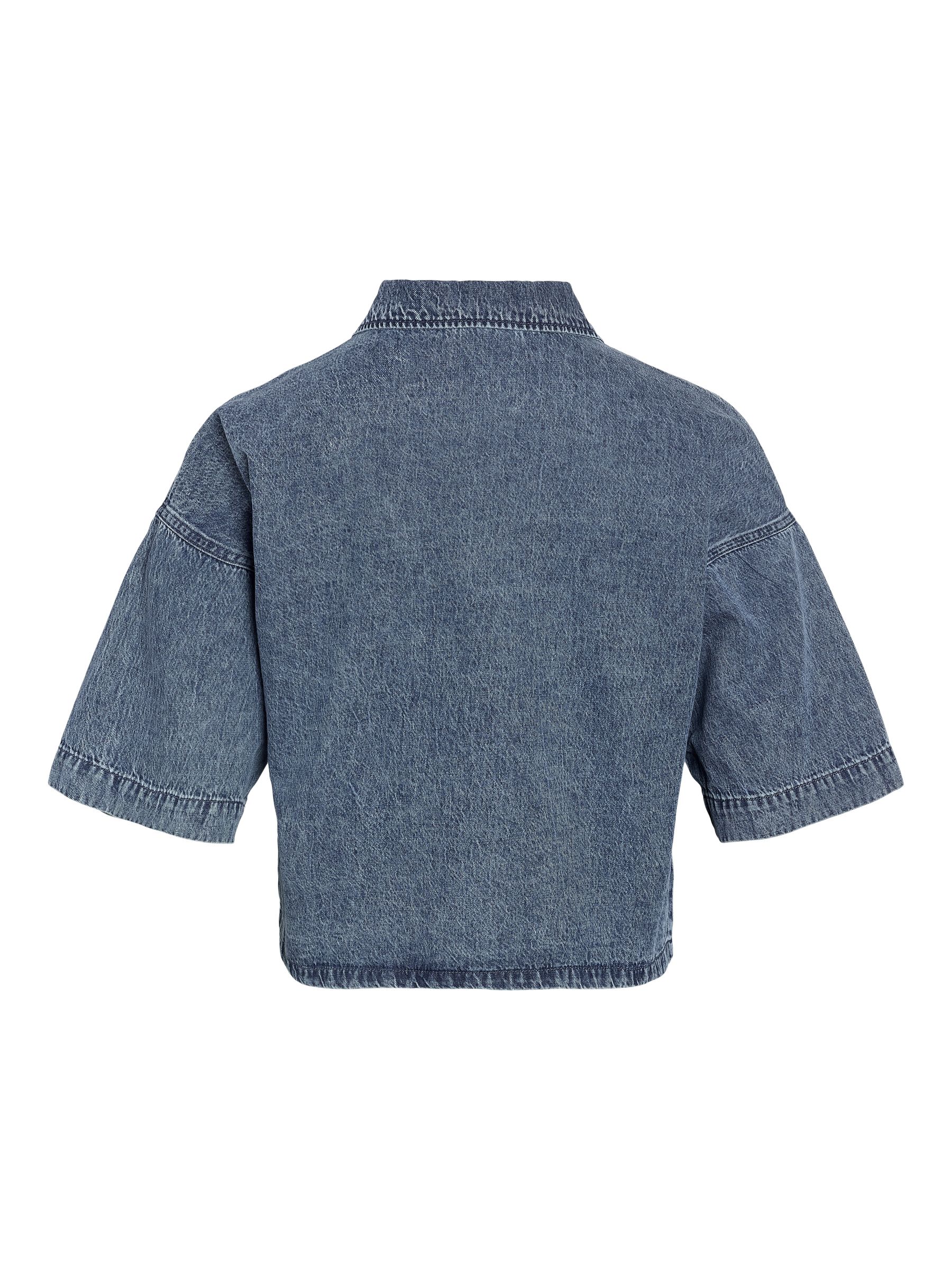 27036512_4919938_2.jpg Halbarm Jeanshemd Locker Geschnitten Knopfleiste Casual