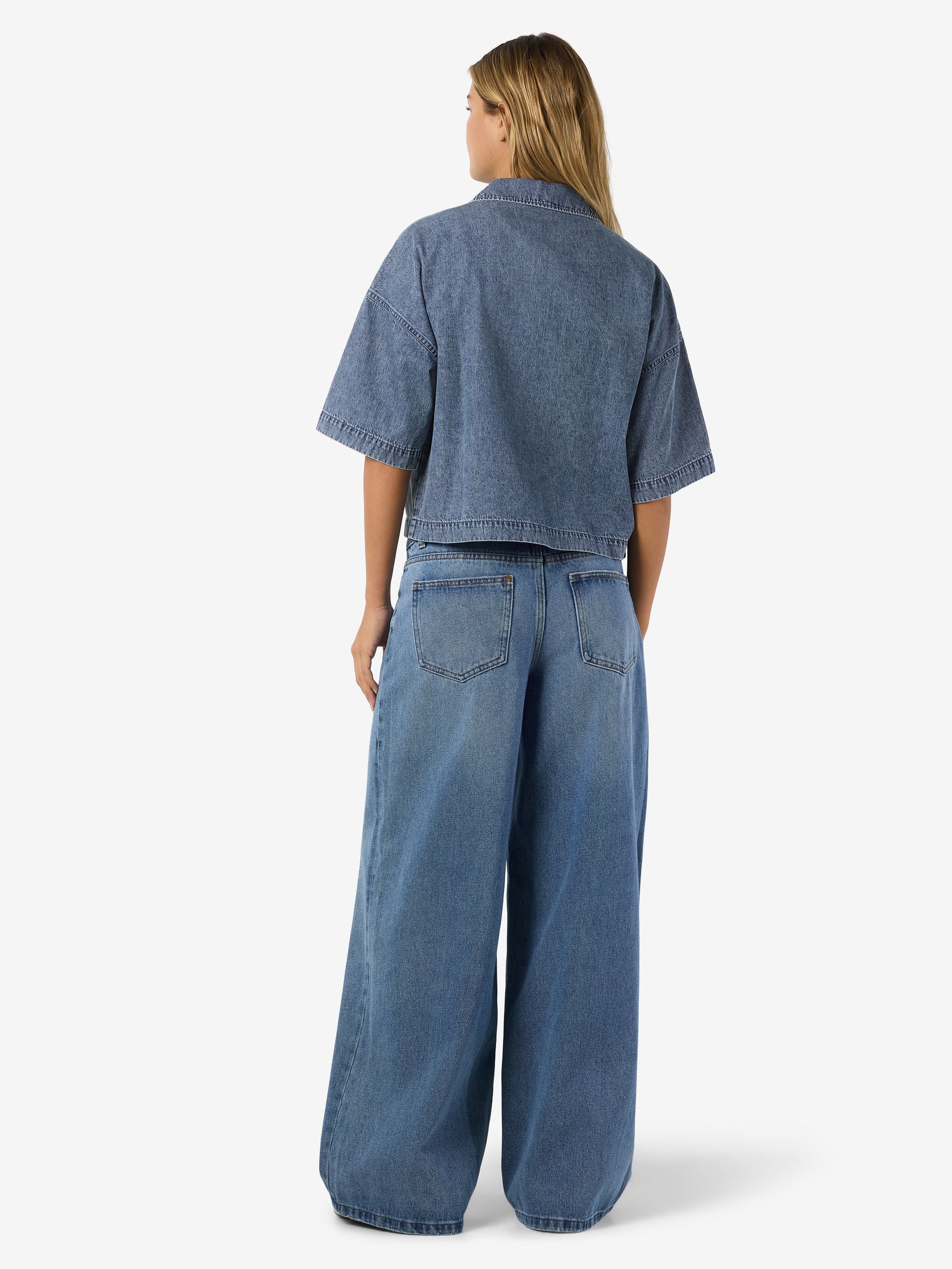 27036512_4919938_6.jpg Halbarm Jeanshemd Locker Geschnitten Knopfleiste Casual
