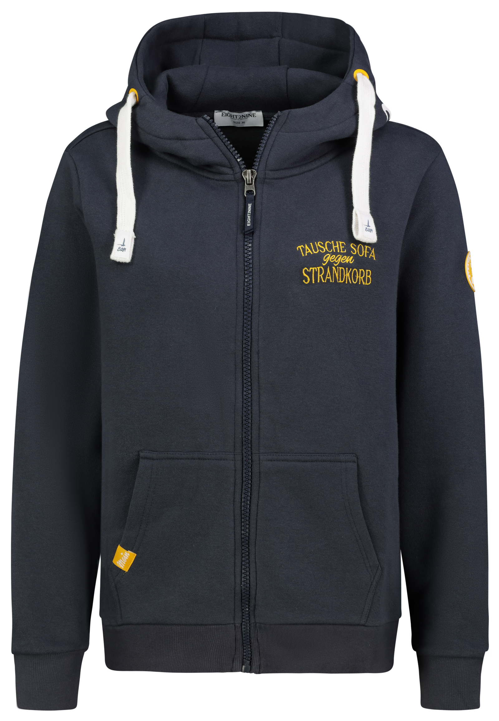 D10600BI02837A2_19400_V.jpg Kapuzenpullover Spruch Print Rippbündchen Kordelzug