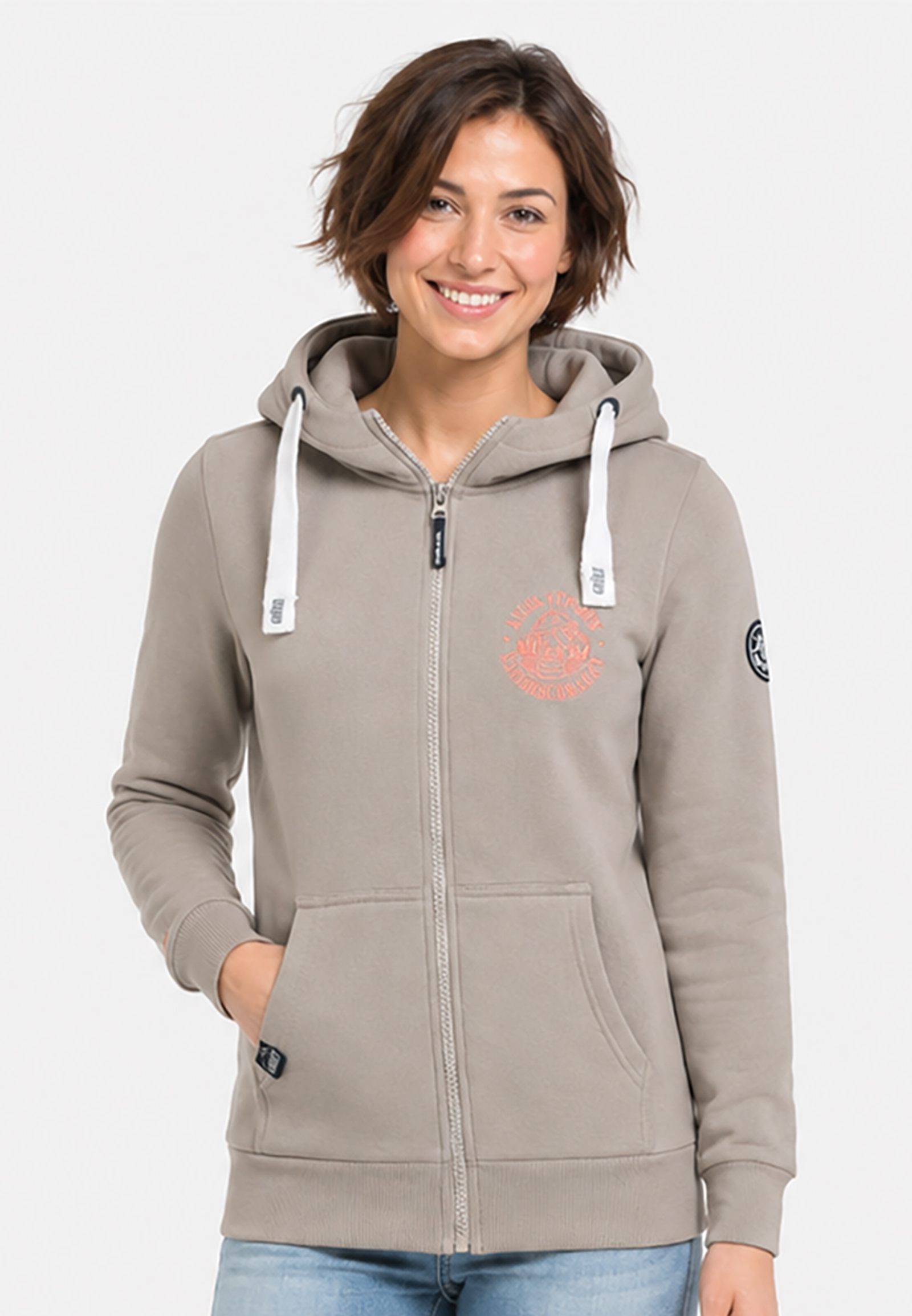 Kapuzenpullover Reißverschluss Stickerei Eingrifftaschen Kapuzenpullover Reißverschluss Stickerei Eingrifftaschen