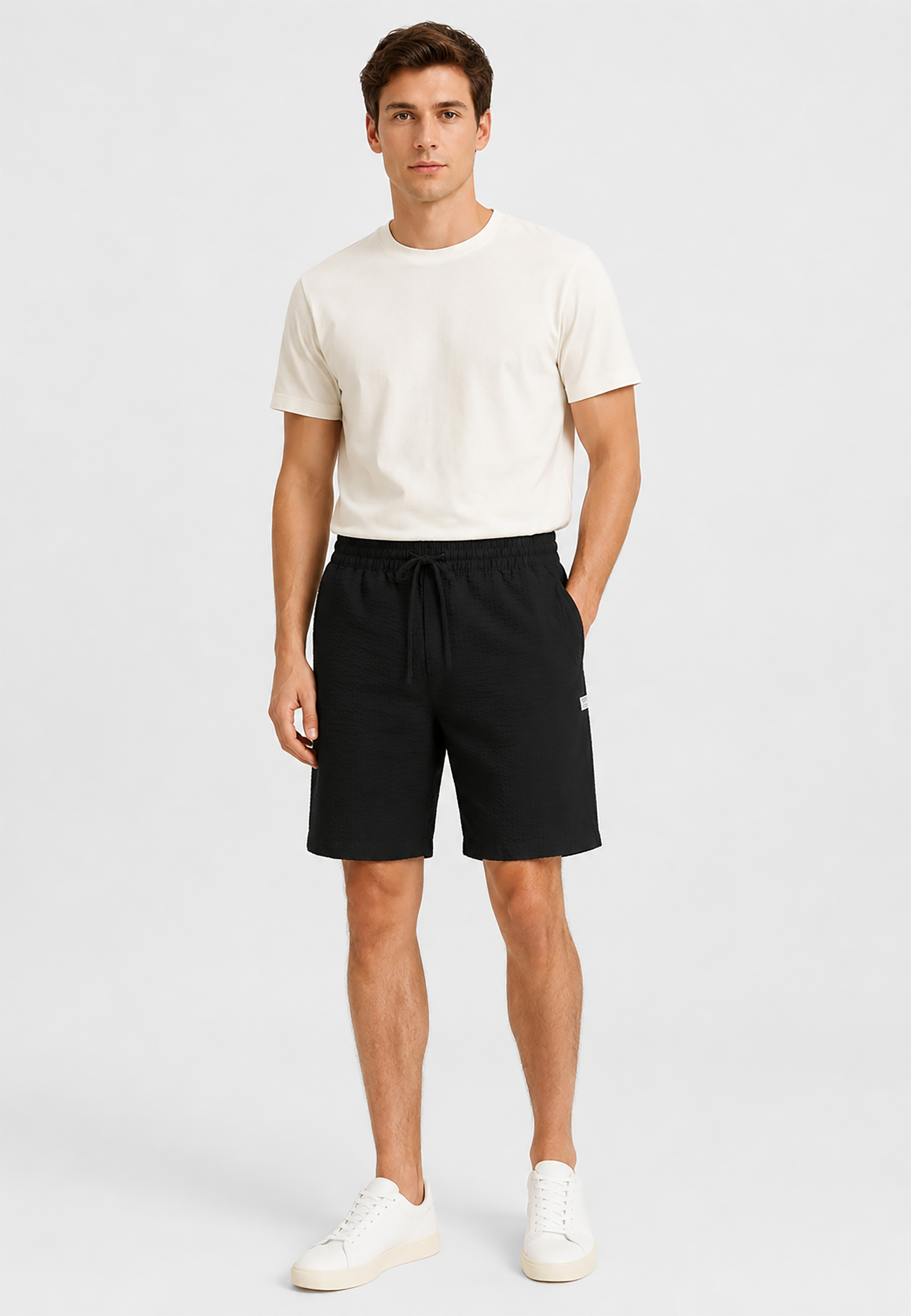 Einfarbige Shorts Eingrifftaschen Elastischer Bund Einfarbige Shorts Eingrifftaschen Elastischer Bund