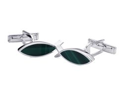 Moderne Fisch Manschettenknöpfe Christlich mit grünem Malachit aus 925er Sterling Silber