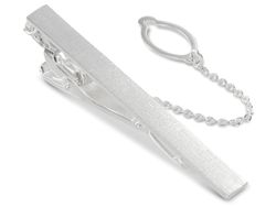 BROOKER Krawattenklammer / Krawattennadel in Silber mit Sicherheitskette