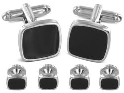 TEROON Onyx Manschettenknöpfe und Frackhemdenknöpfe Set