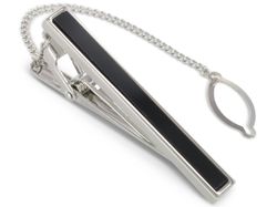 TEROON Krawattenklammer / Krawattennadel Onyx-Stein Look mit Kette