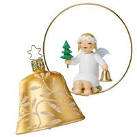 Vorbestellung Engel im Ring mit Bäumchen und Glocke; Glasglocke, gold, Neuheit 2025