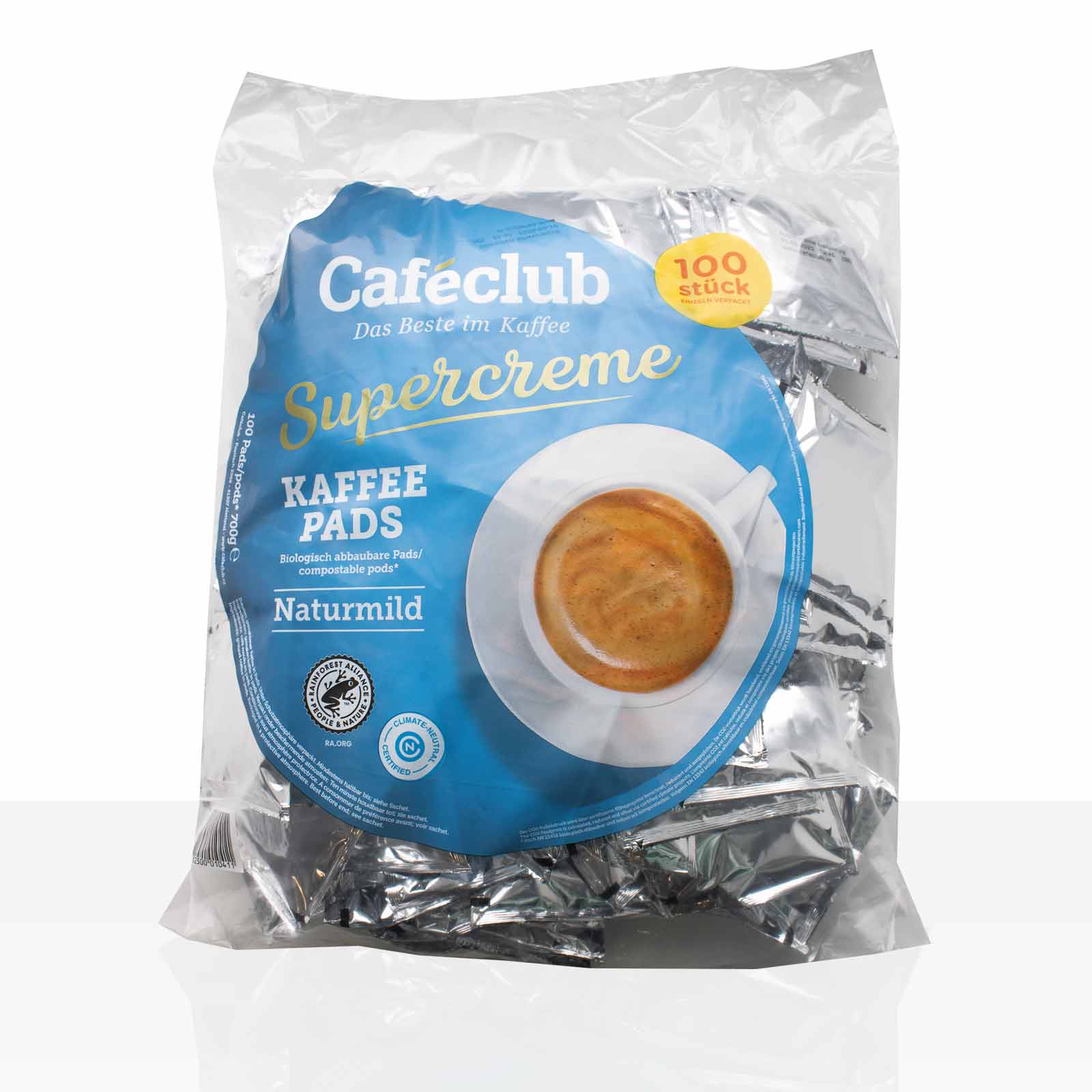 Caféclub Kaffee Pads Supercreme Naturmild, 100 Stück z.B. Pad für Senseo, Kaffee Pouches, Pads, Kapseln Cafeclub  hier bei coffeefair