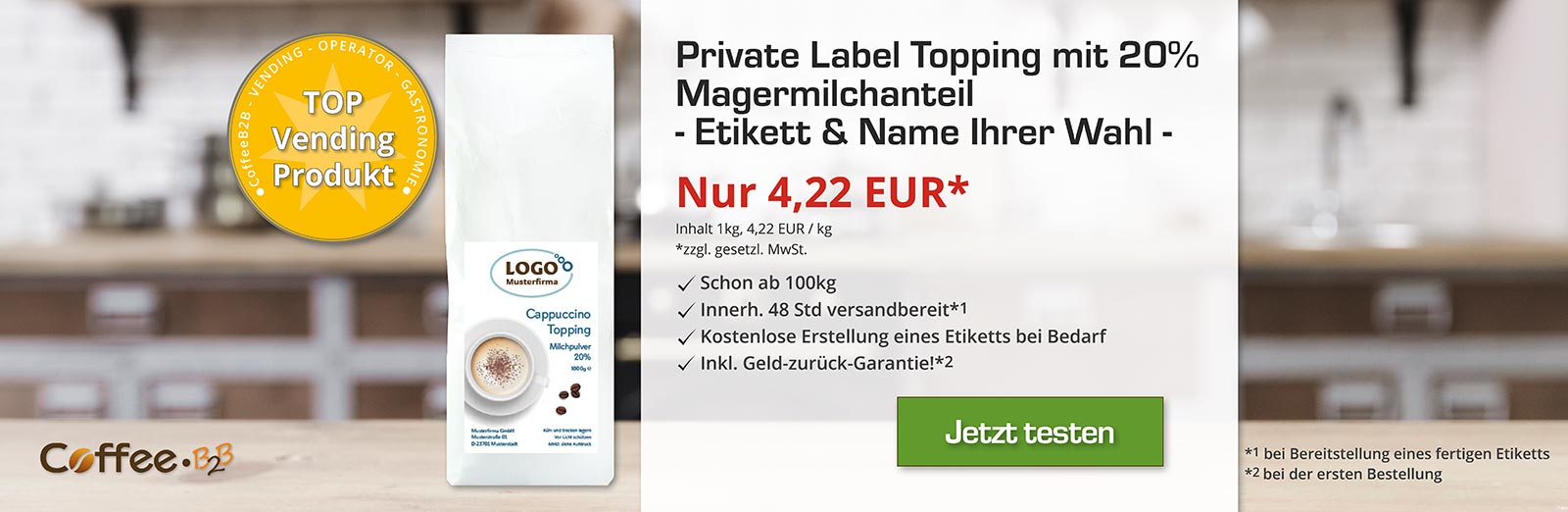     Private Label Cappuccino Topping 2 Milchpulver - 1kg 20% Magermilchanteil