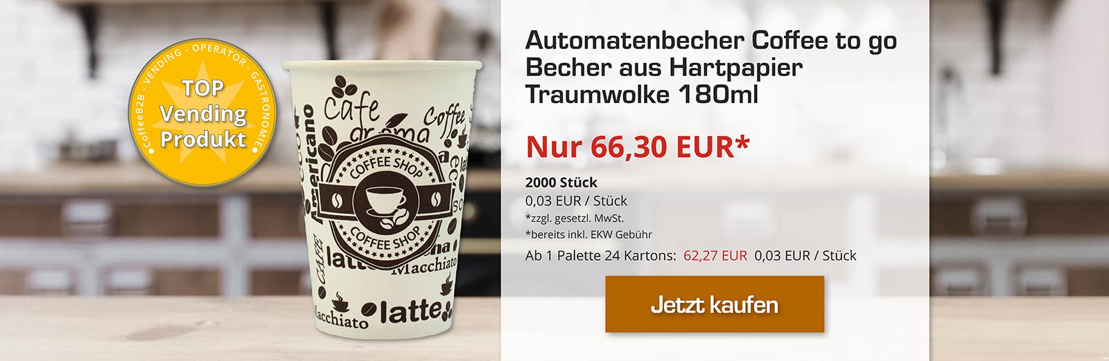     Coffee to go Becher aus Hartpapier, Automatenbecher Traumwolke Kaffee-Design 180ml, 2000Stk