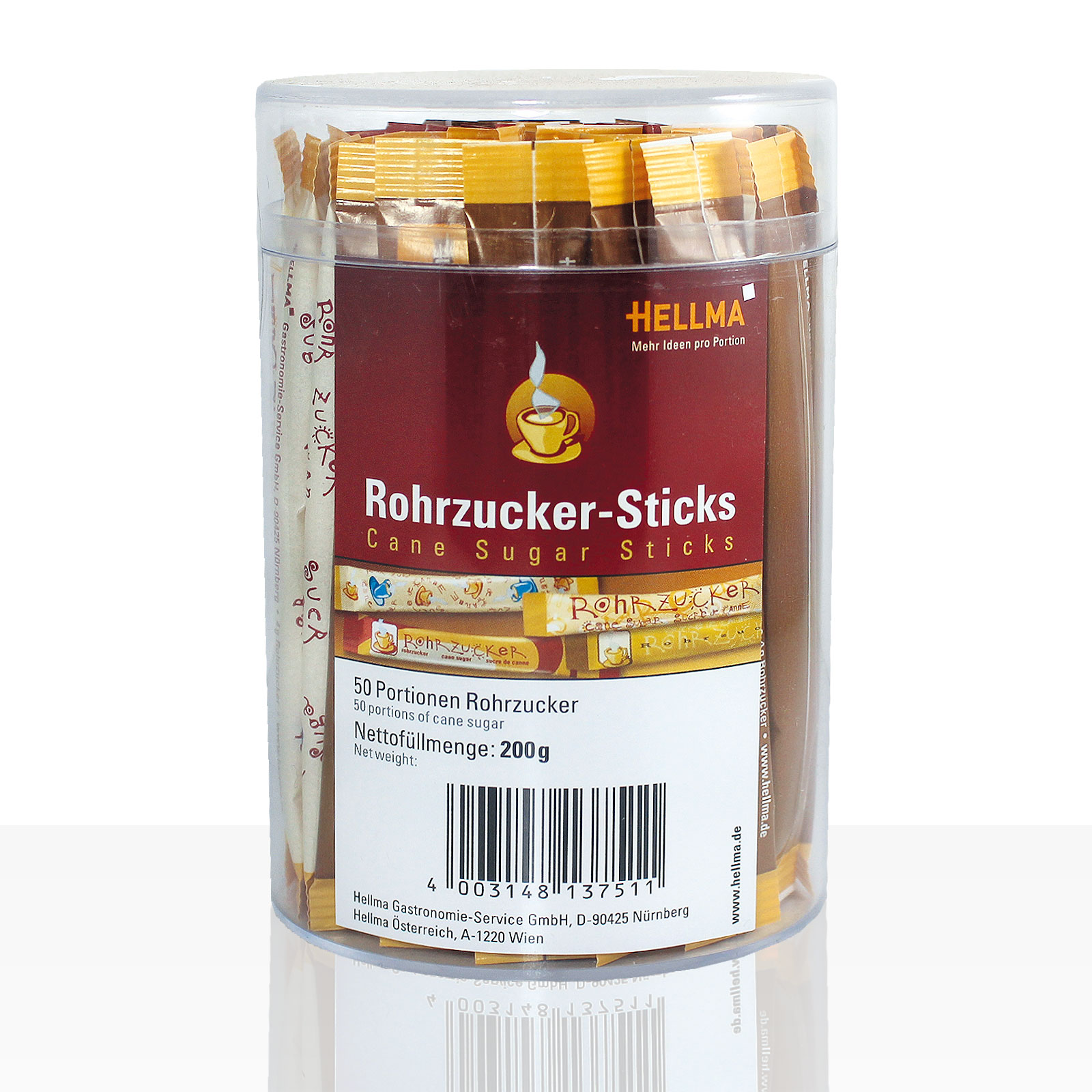 Hellma Rohrzucker-Sticks 50 x 4g in der Runddose, Portions-Zucker