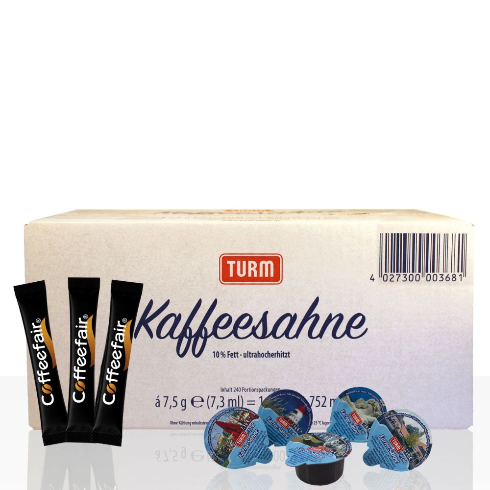 Kaffeesahne Turm 240 Stk & Coffeefair Zuckersticks 1000 x 3,6g
