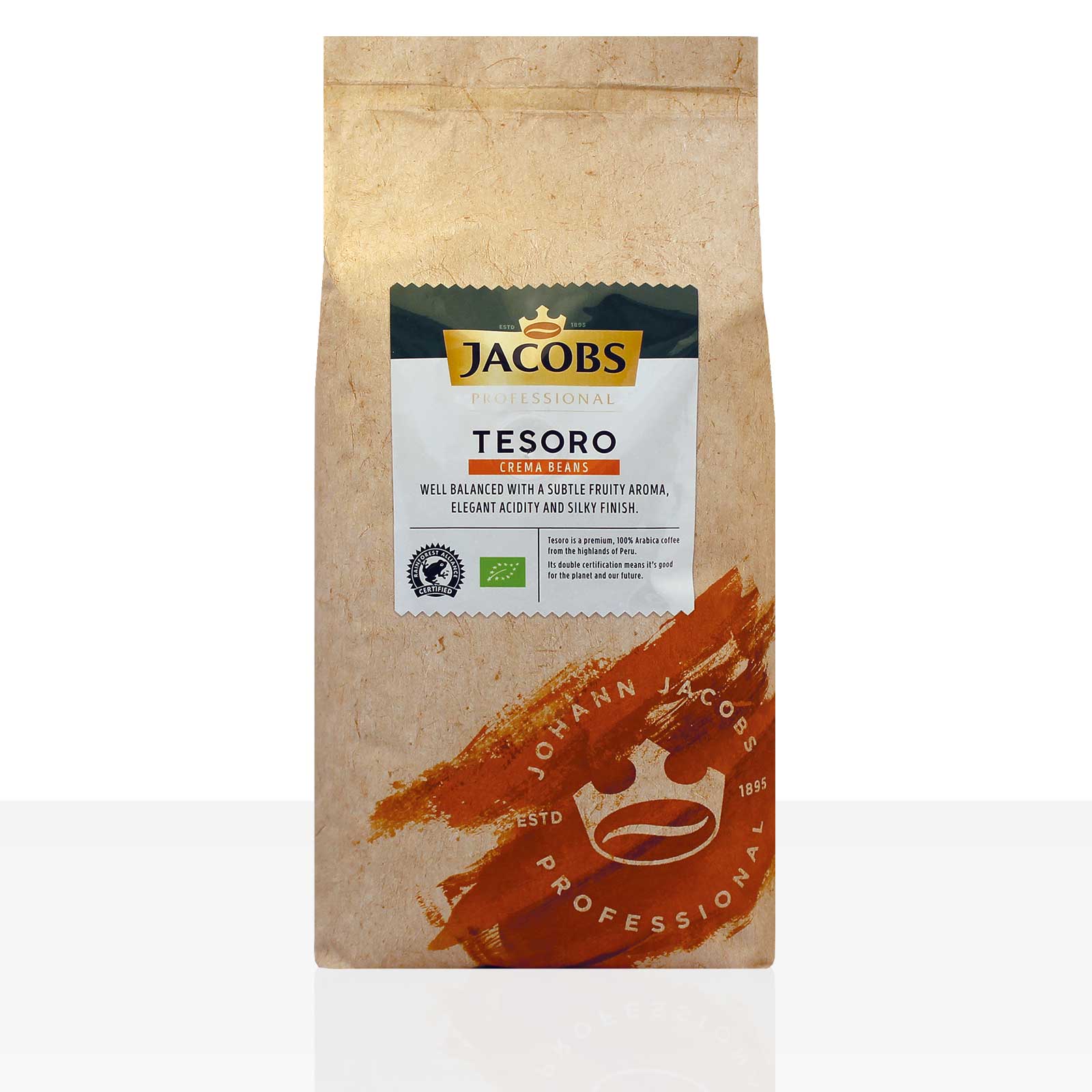 Jacobs Tesoro Caffé Crema Peru - 8x1kg ganze Kaffee-Bohnen, 100% Arabica und Bio